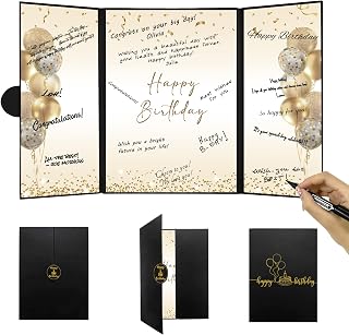 DARUNAXY Black Gold Birthday Party Decorations, Happy Birthday Alternative Signature Guestbook for Men Women Happy 30th 40th 50th 60th 70th 80th Birthday Gifts Signing Card Board Party Supplies
