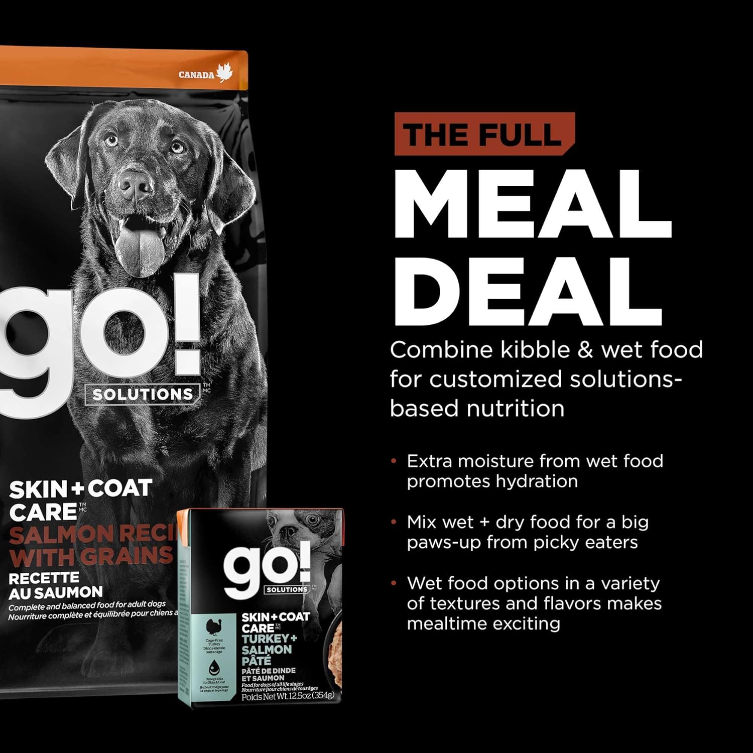 Go! Solutions Skin + Coat Care Salmon Large Breed Dry Dog Food with Grains, Chicken-Free, Healthy Kibble, Glucosamine & Chondroitin for Healthy Hips & Joints, for Adults & Seniors, 25 lb Bag