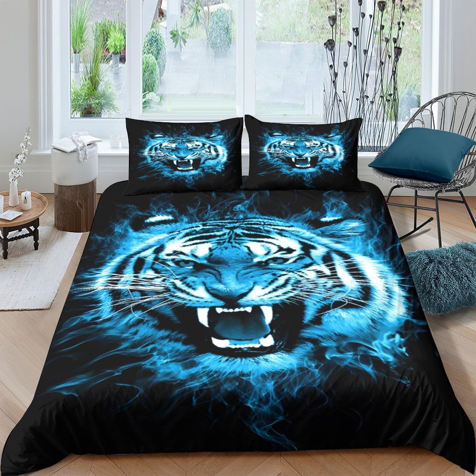 Ctjqhvkz Style-2 3D Printed Blue Tiger Fitted Sheet Microfiber Soft Mattress Cover For Bedroom Dorm Decor Protection Single（135X200cm）