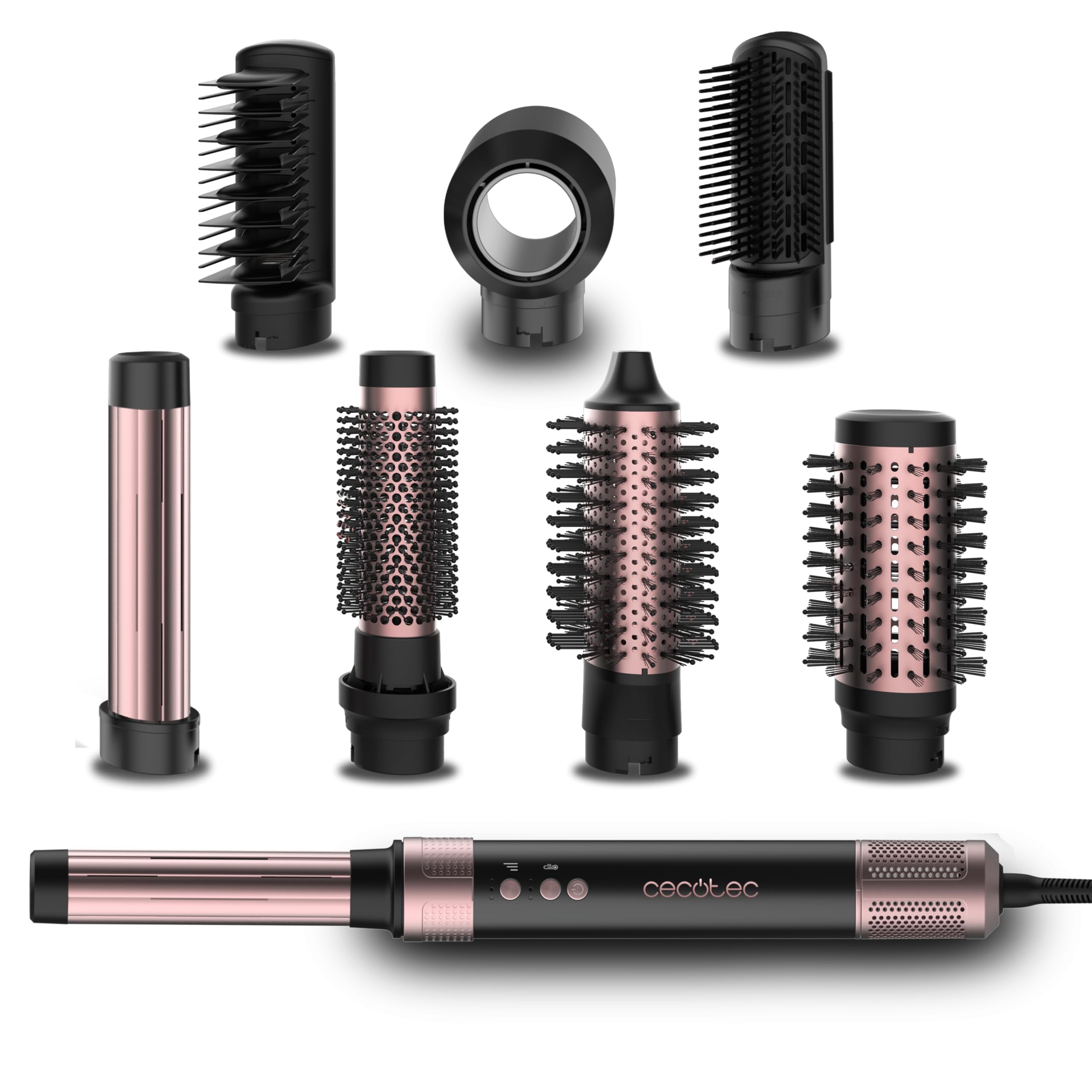 Cecotec Cepillo de Aire Moldeador Alisador CeramicCare AirGlisse Black Essential 1400W Digital Brushless 110000rpm