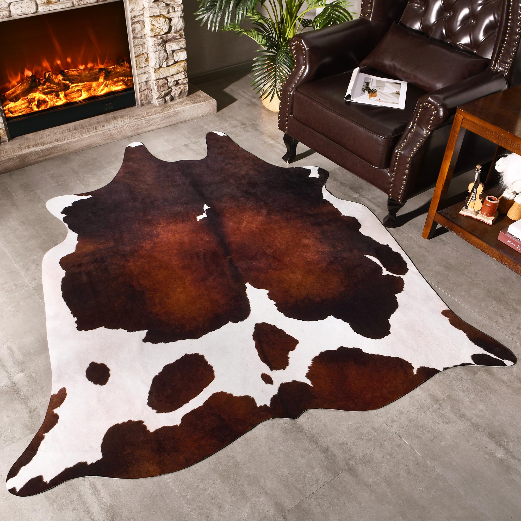 SVATOUCH Premium Cowhide Rug 4.6 x 5.2 Feet,Western Decor Faux Cowhide,Thickened Cow Print,Cow Rug for Bedroom Living Room Home Office Decor