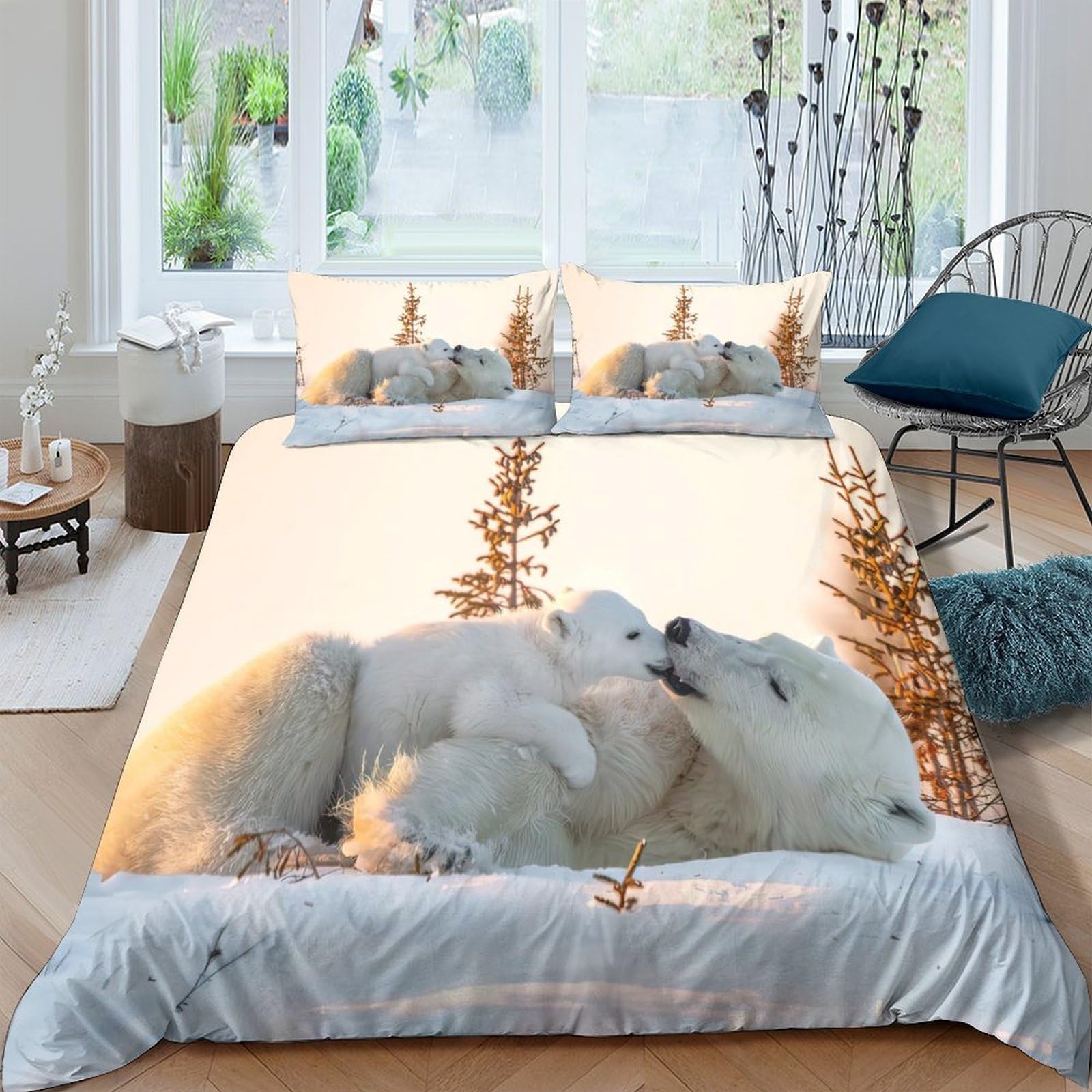 Ctjqhvkz Style-6 3D Printed Polar Bear Fitted Sheet Microfiber Soft White Animal Family Bed Cover For Bedroom Guest Room Decor Single（135X200cm）