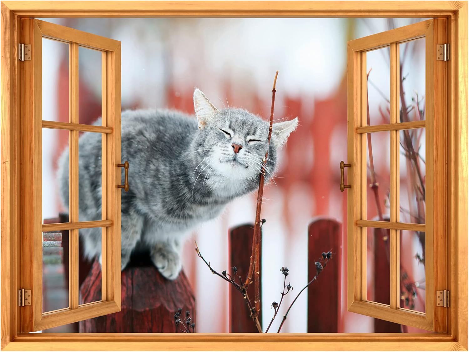 wall26 Removable Wall Sticker/Wall Mural Window View Sleepy Cute Baby Cat Kitten Winter Tree Animals Nature Photography Wildlife Wilderness Portrait for Living Room, Bedroom, Office - 36"x48"