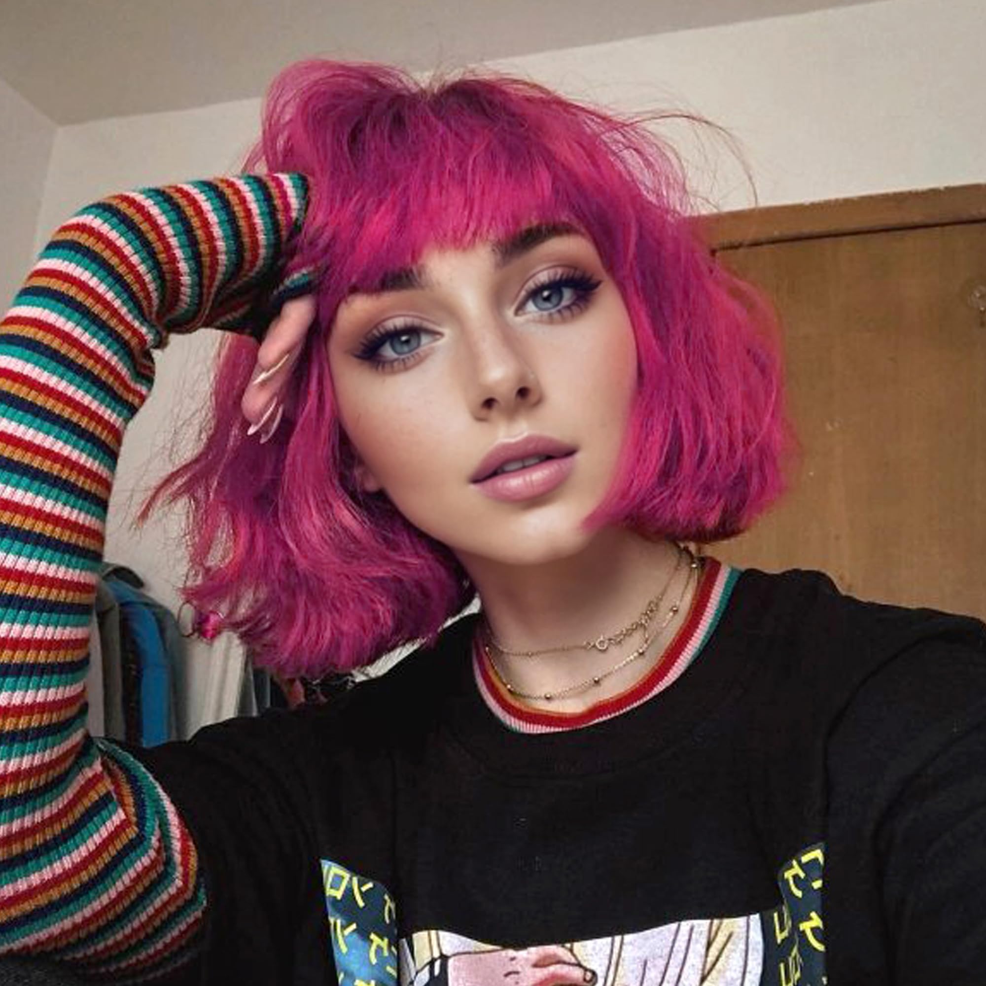 Barbie Pink Bob Wig With Air Bangs - Wavy, Curly Synthetic Pastel Bob Wig for Women (12") - Image 2