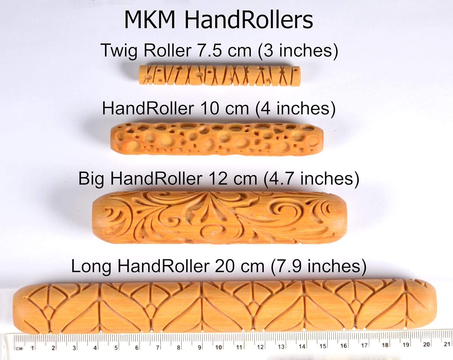 MKM Pottery Tools Wood Big Hand Rollers for Clay (BHR-161 Dots)