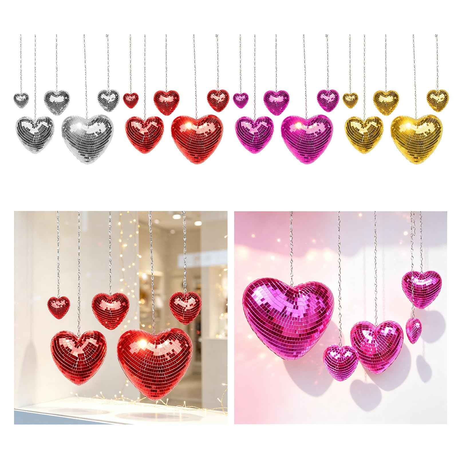 Juego de adornos de corazón inspirados, decoración de metal con espejo, 5 piezas de exhibición en para habitación, foto, telón de fondo, estilo colgante, bola de espejo, decoración de bola de de