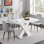 Modern Rectangle Extendable Dining Table 47.24"-62.99", White MDF Table Top with X-Shape Metal Base, Stretchable Kitchen Table for Dining Room, Sturdy & Easy to Assemble (White + MDF+Steel)