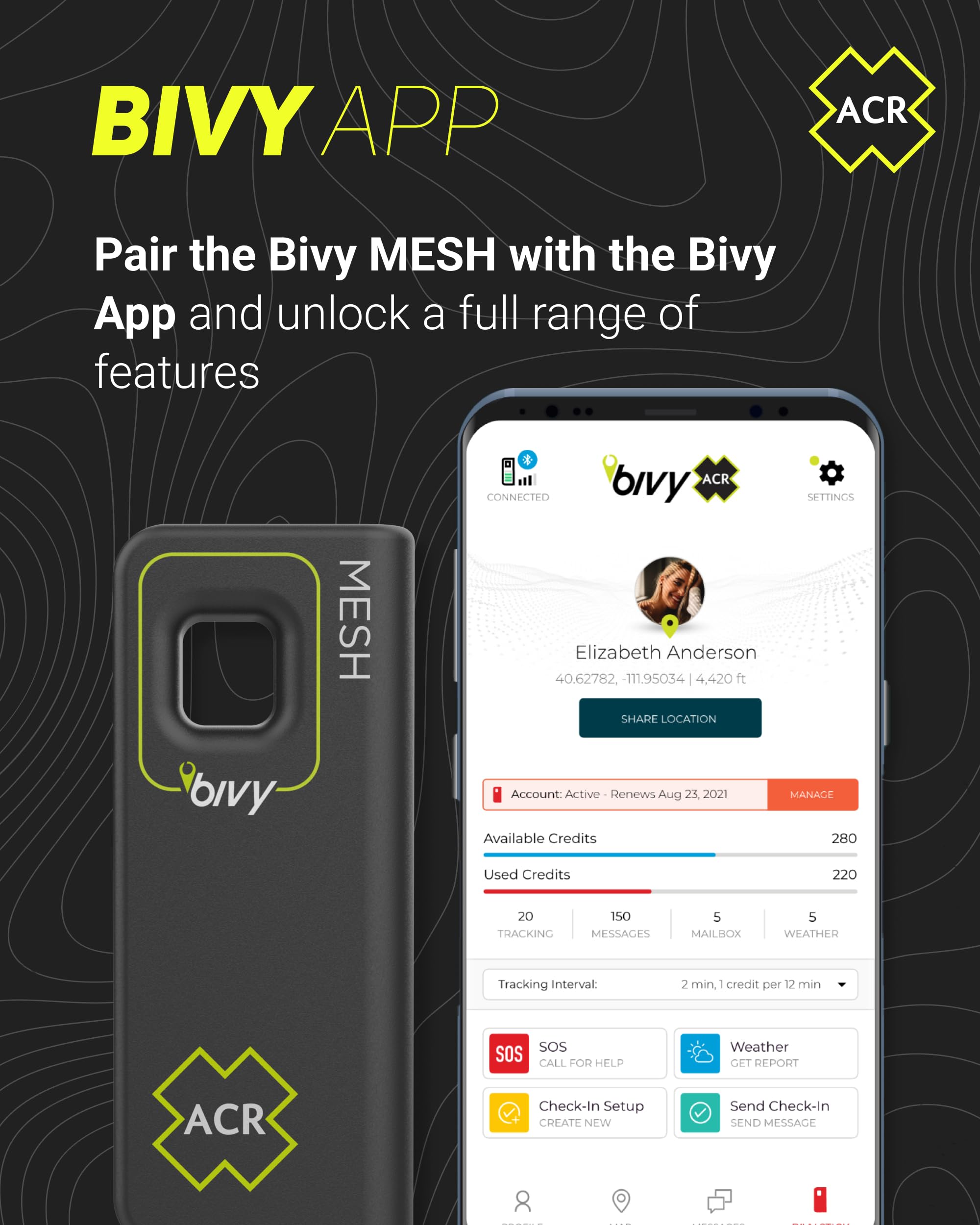 ACR Bivy Stick Mesh: comunicatore satellitare con Rete Mesh Lora e Copertura Iridium Globale, SMS bidirezionali, GPS Tracker, messaggi di Gruppo, SOS, Batteria 24h, App iOS/Android.
