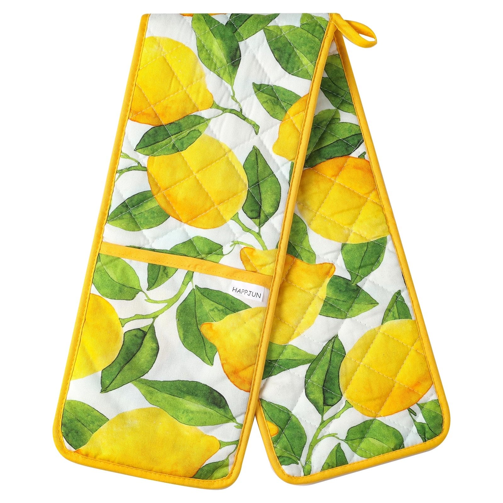 Double Oven Gloves Heat Resistant Yellow Ovens Mitt Cotton Potholders Gloves for Home Cooking Kitchen BBQ - Retro Lemon
