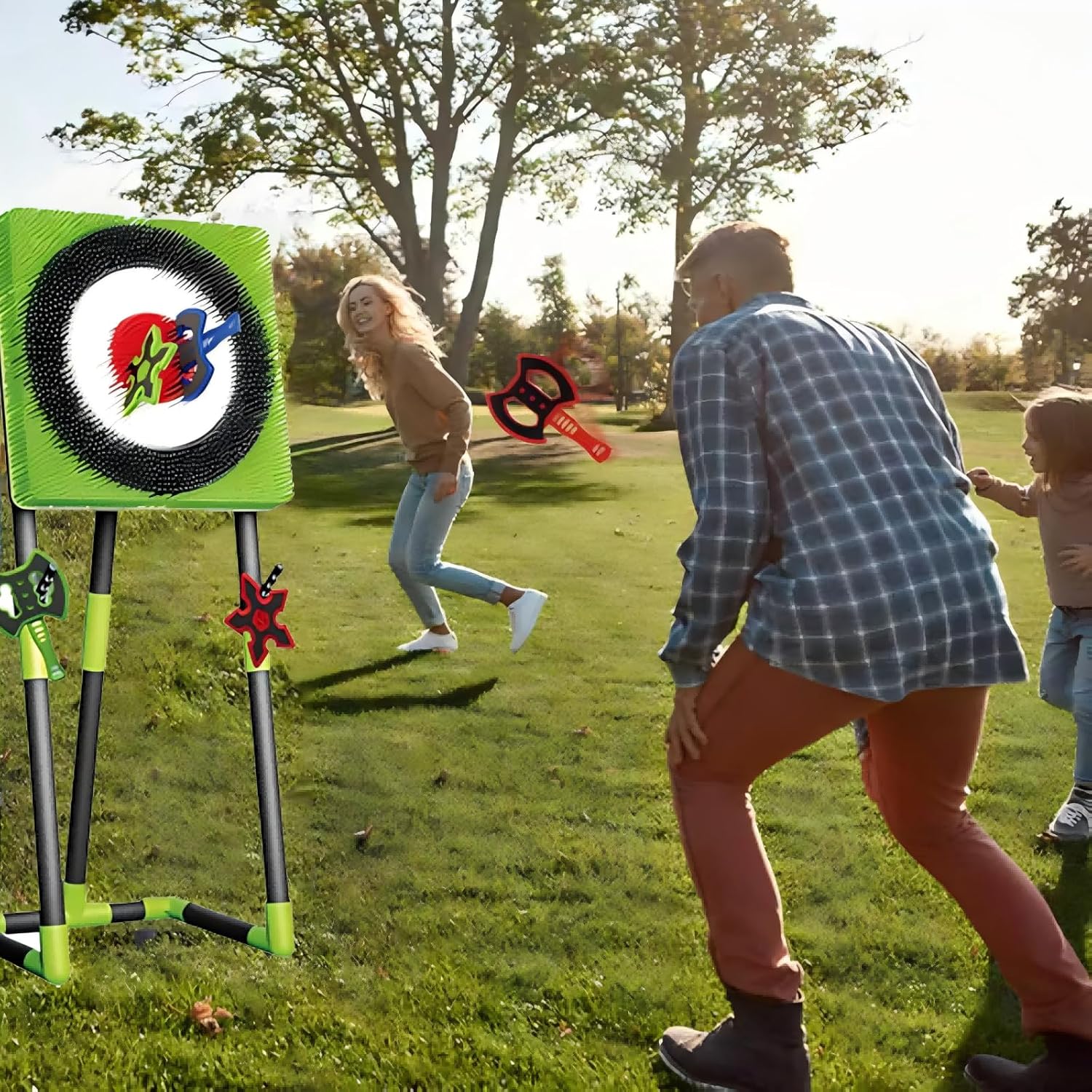 Axe Throwing Game for Backyard - 2-in-1 Axe Throwing Target Set with 4 Throwing Axes & 6 Darts - Easy to Carry Axe Throwing Target Game for Family & Adults - Carnival Games & Outdoor Indoor Yard Games