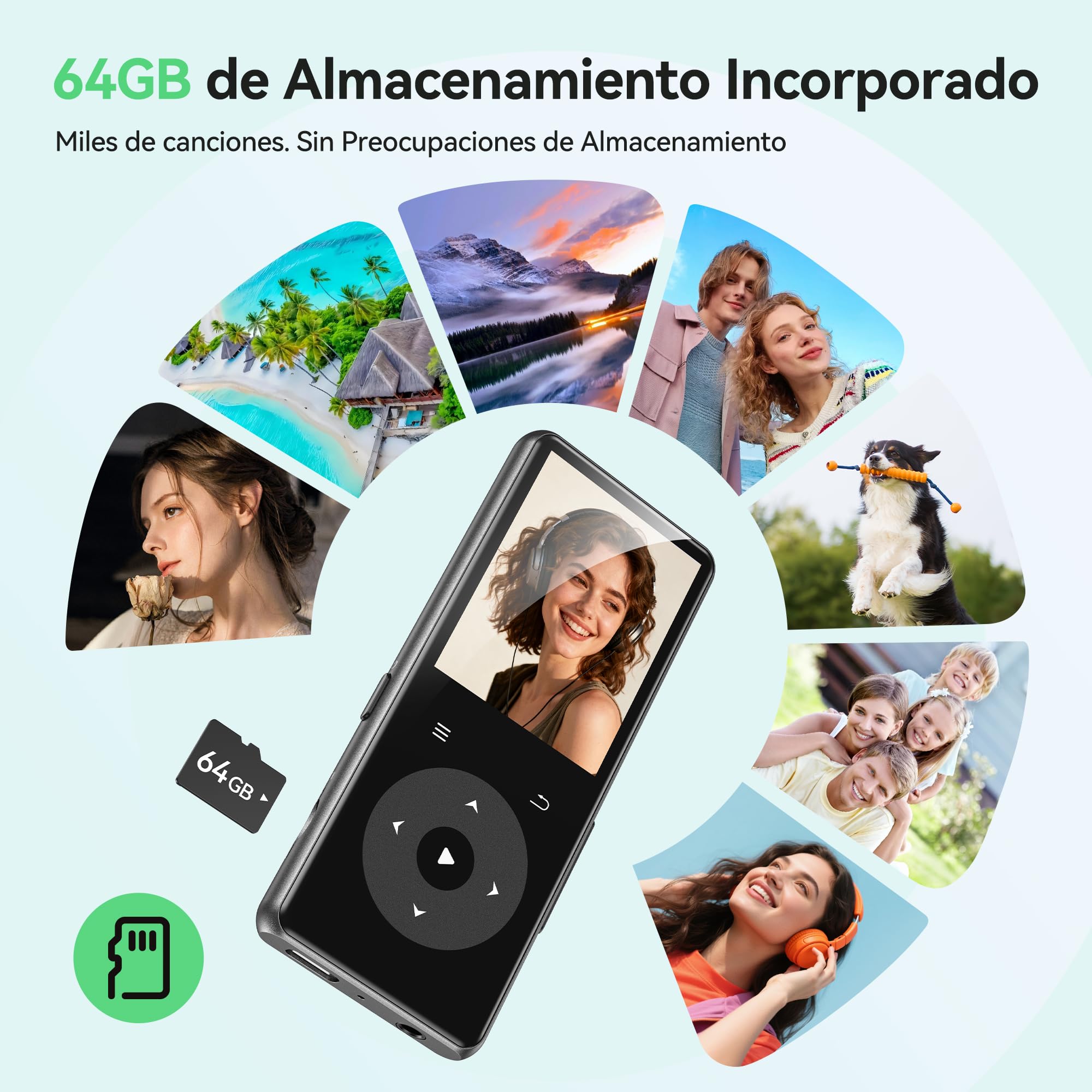 AGPTEK 64GB Reproductor MP3 Bluetooth 5.4, 1,8'' MP3 Player con Altavoz, Reproductor de Música con Sonido, Reproductor Portátil Deportivo Radio FM, Botones Táctiles,Soporta hasta 128GB