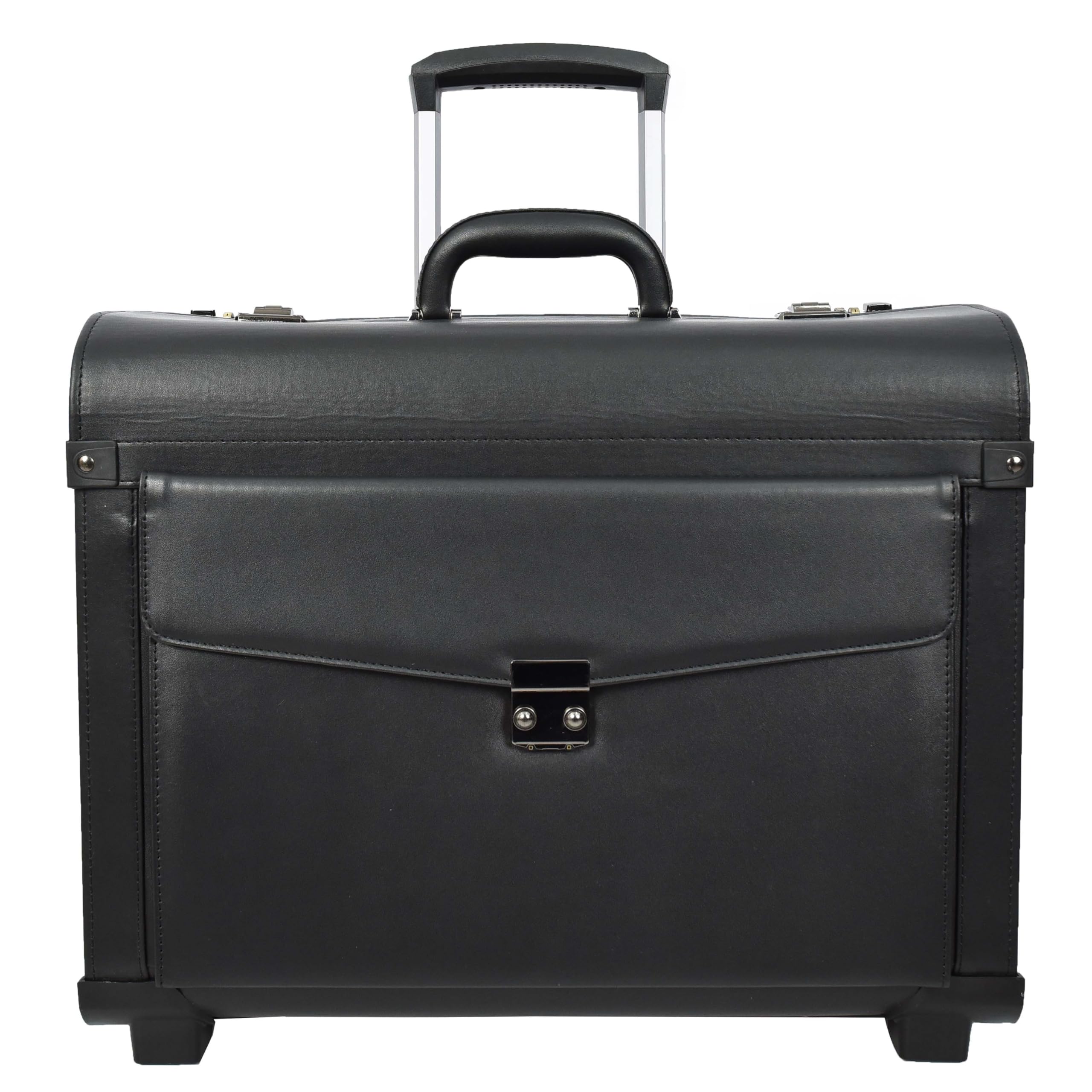 Pilot Case - Bolsa de viaje ligera de piel sintética con 2 ruedas, color negro