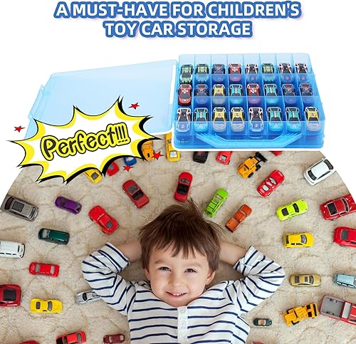 Miniatura 7 de Estuche organizador de almacenamiento de autos de juguete para autos Hot Wheels - Soporte de contenedor de transporte de doble cara para autos de