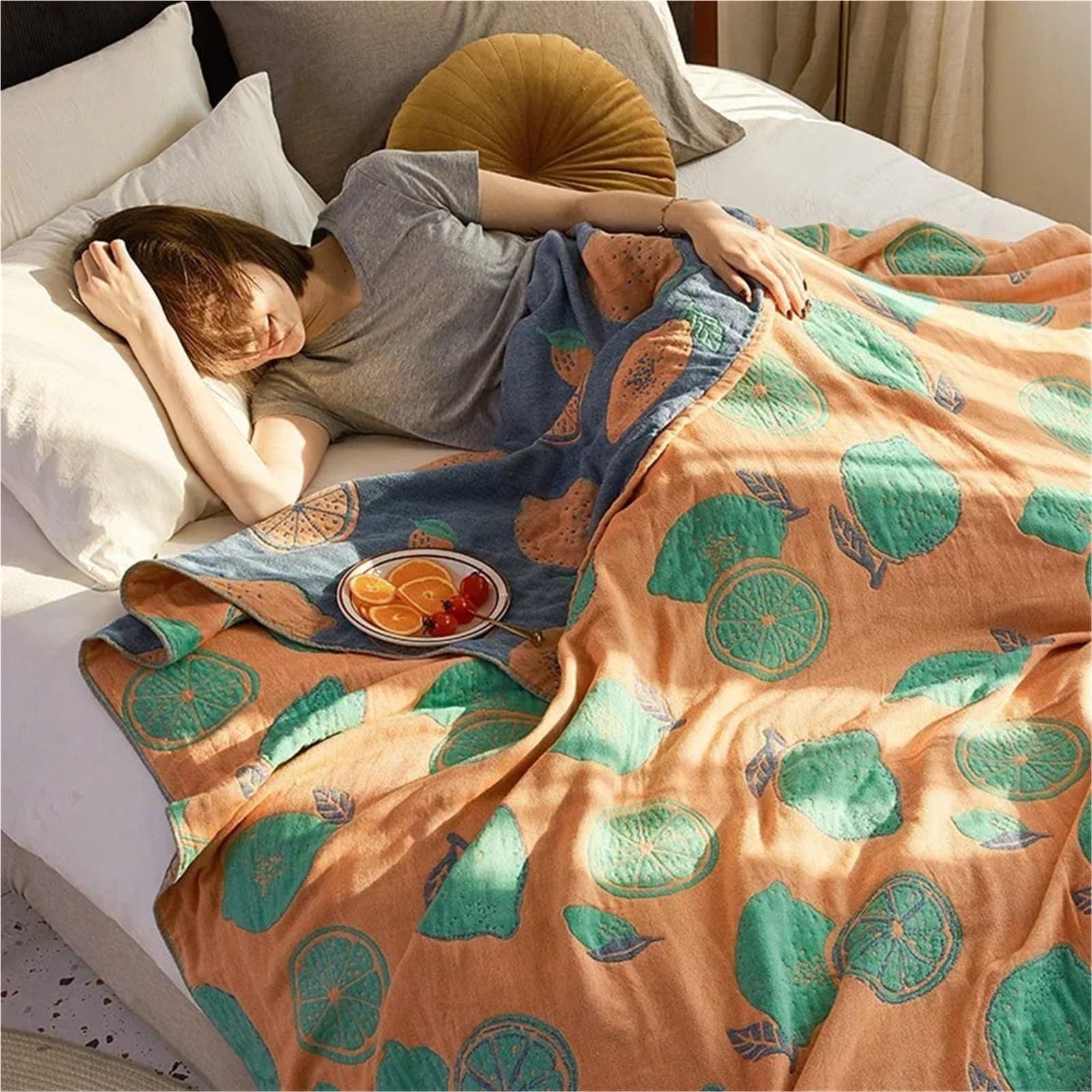 Coperta in mussola di cotone Copriletto in mussola di cotone in traspirante Tessili for la casa Bambini adulti Jccquard Divano letto Coperte Lenzuolo(Color8,150x200cm)