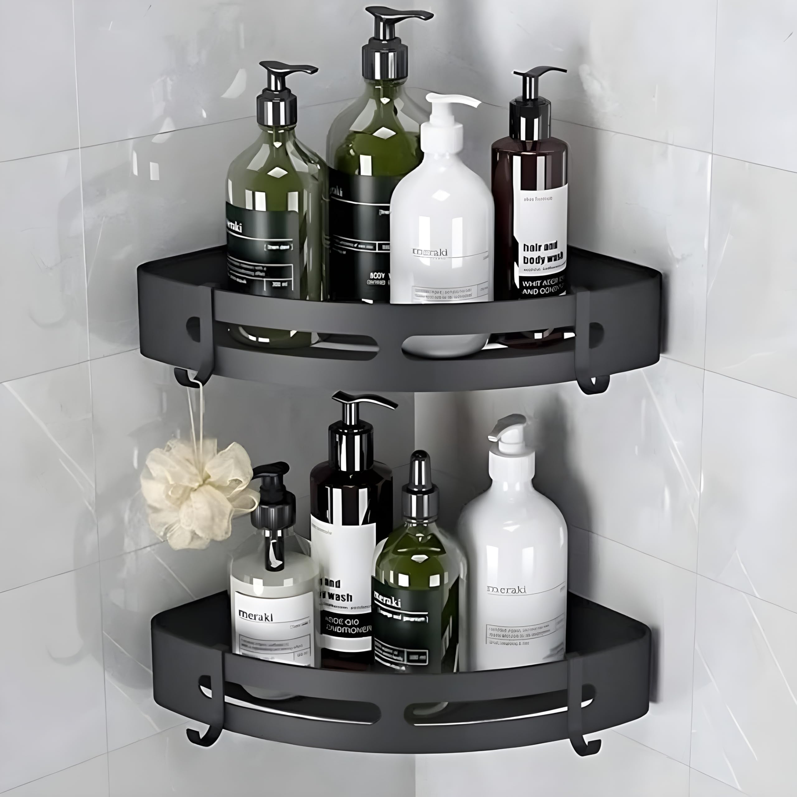JIALTO 2 Pcs Corner Shelf for Bathroom | Self-Adhesive Bathroom Shelf for Wall | Corner Stand and Rack Without Drilling | Bathroom Accessories and Storage Rack (Black) (B0CTQPLHSY) Amazon Price History, Amazon Price Tracker