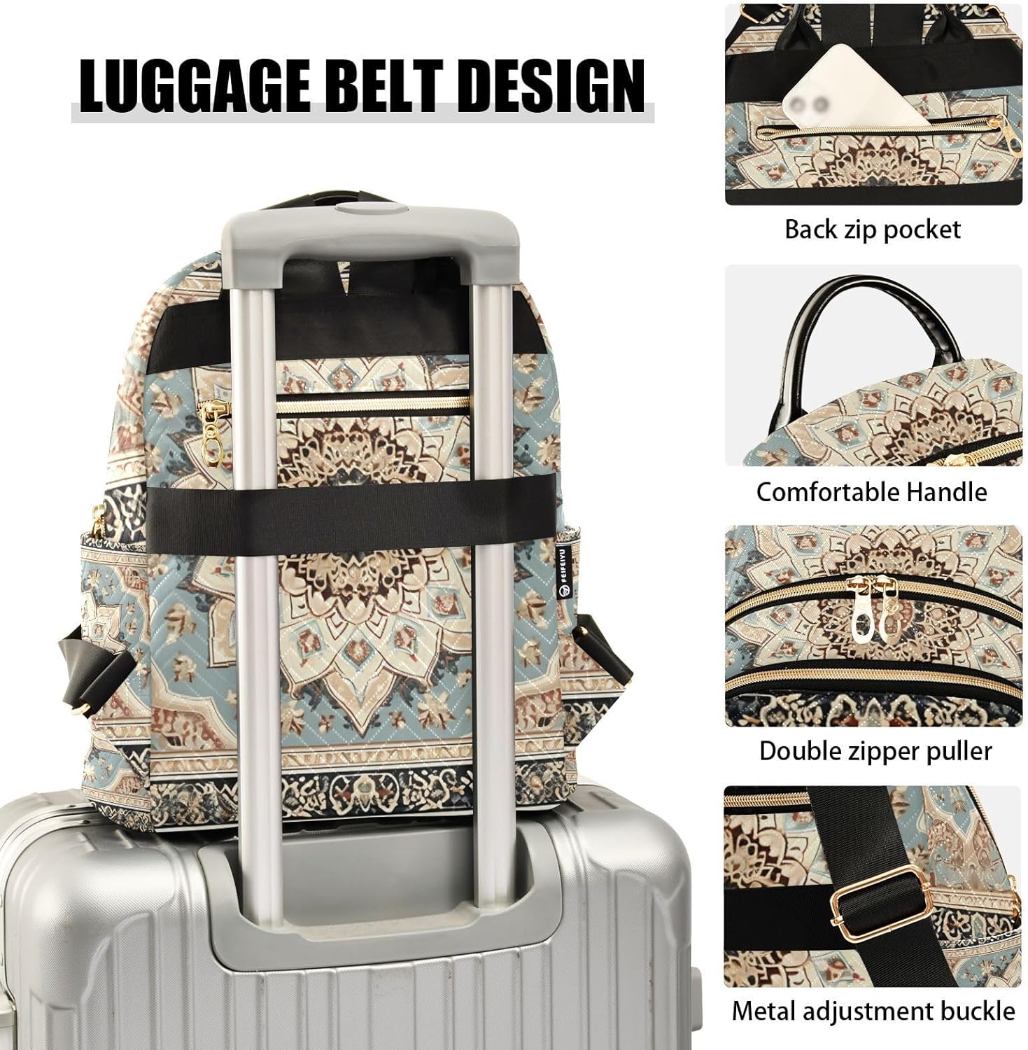 senya Boho Women Fashion Backpack Purse Vintage Indian Mandala Beige Backpack Casual Lightweight Travel Shoulder Bag