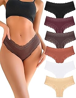 FINETOO Women's Cotton Lace Brazilian Briefs Women's Sexy Underwear Women Breathable Panties Hipster Multipack 6