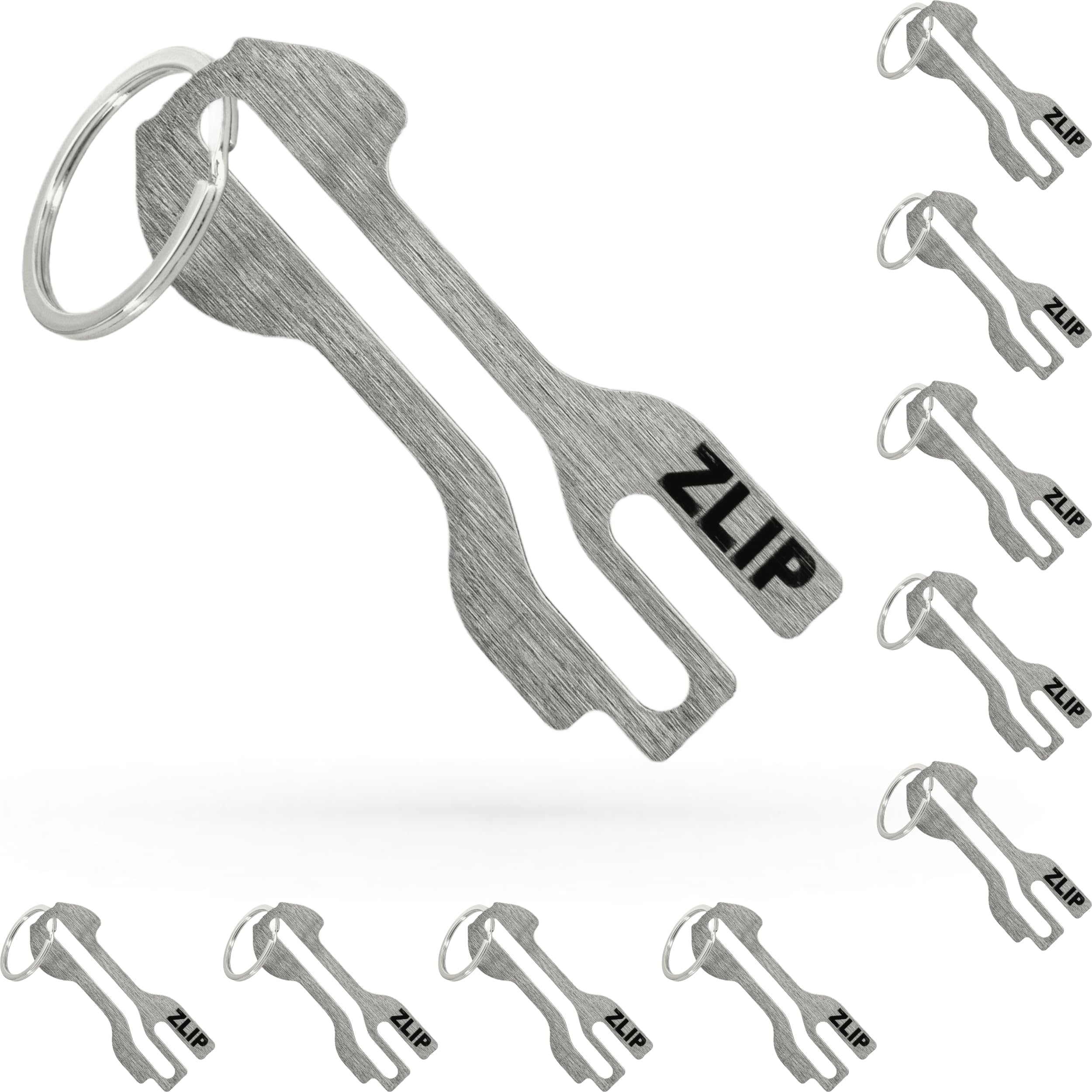 ZLIP® and Slide | Einkaufswagenlöser Edelstahl mit Schlüsselring | Einkaufswagenöffner für fast alle Einkaufswagen | Schlüsselanhänger öffnet Frontlader- und Schubfach | Einkaufschip | 10 Stück