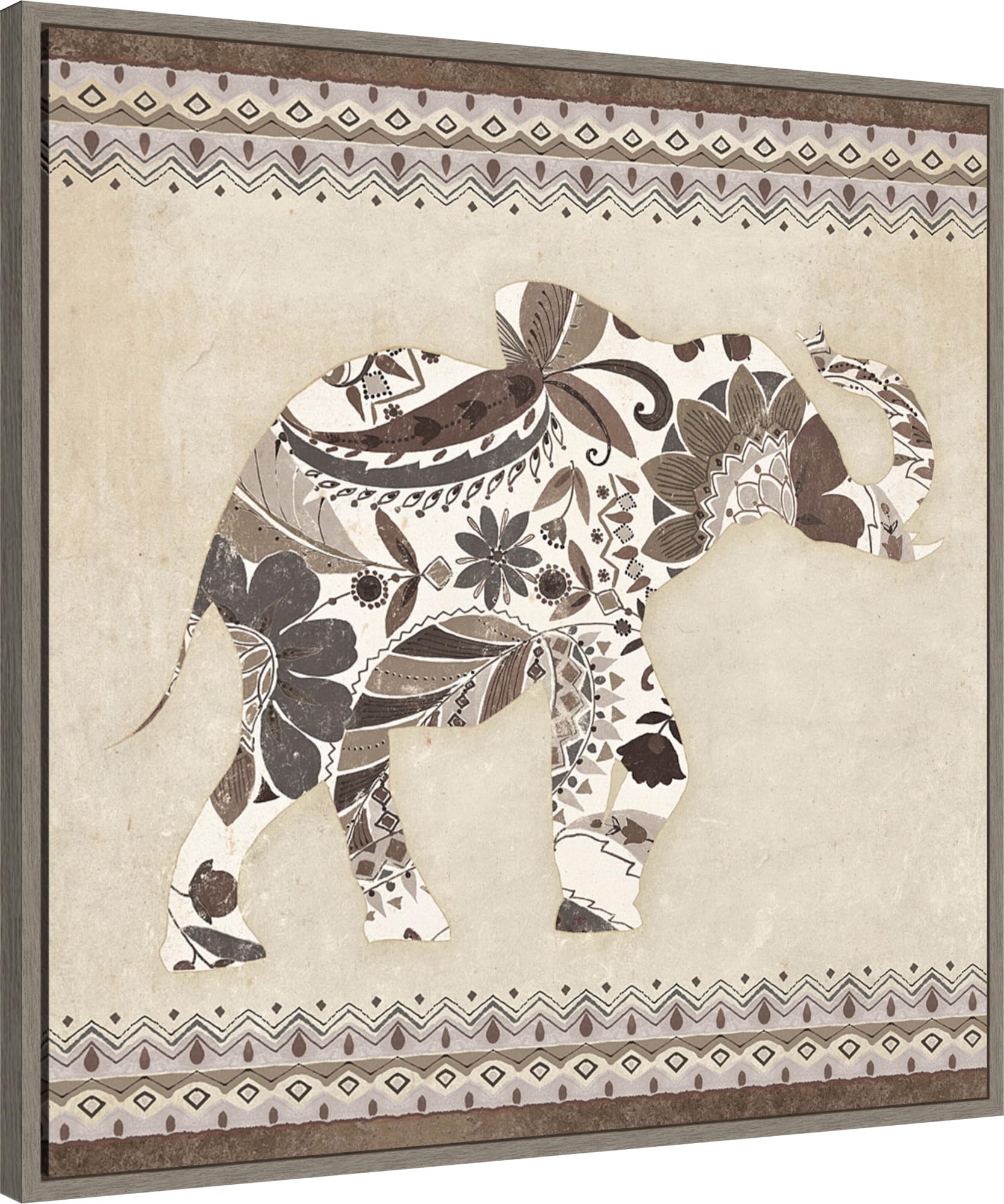 Amanti Art Framed Canvas Wall Art 30x30 Boho Elephant I Neutral by Wild Apple Portfolio, Framed Wall Art Canvas, Animals Artwork, Country Rustic Decor, Large Poster Painting for Living Room, Bedroom,