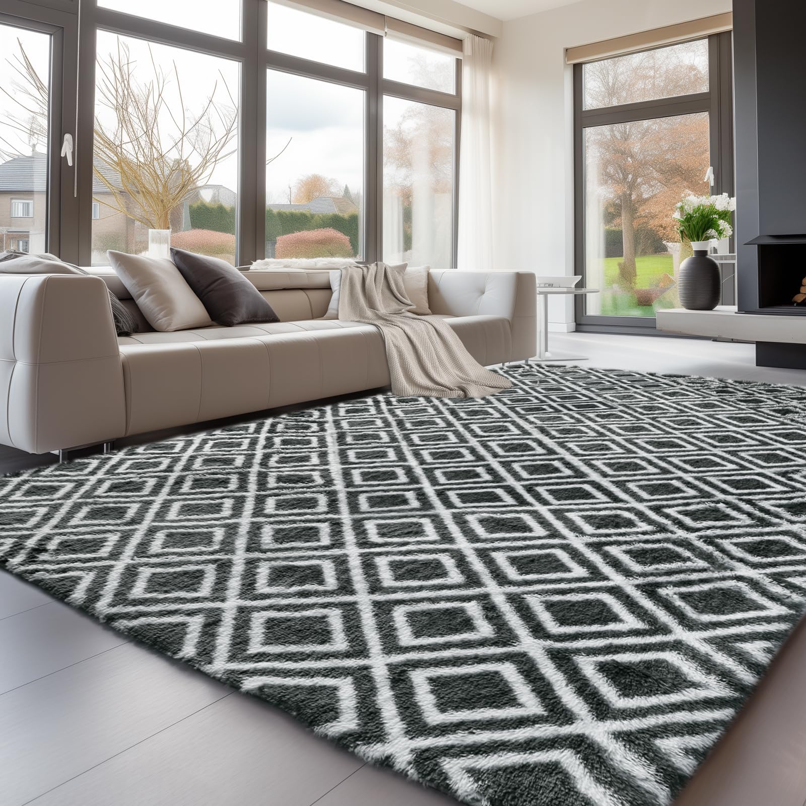 Sour Lemon Rugs Living Room 120x160cm, Grey Area Rugs for Bedroom, Washable Anti Slip Extra Large Shaggy Soft Rug Fluffy Modern Floor Carpets Mat Beside Carpet for Kids Living Room