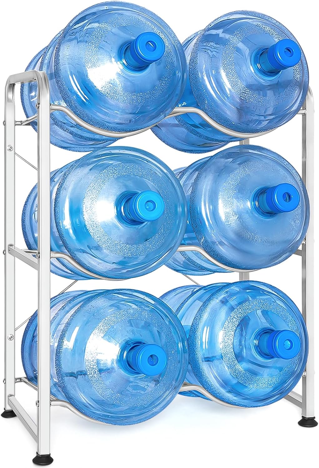 5 Gallon Water Jug Holder,3 Tier Water Jug Holder,Heavy Duty 5 Gallon Water Jug Stand,Silver 5 Gallon Water Bottle Holder,5 Gallon Detachable Water Jug Rack, for garages, kitchens, and offices Silver gray