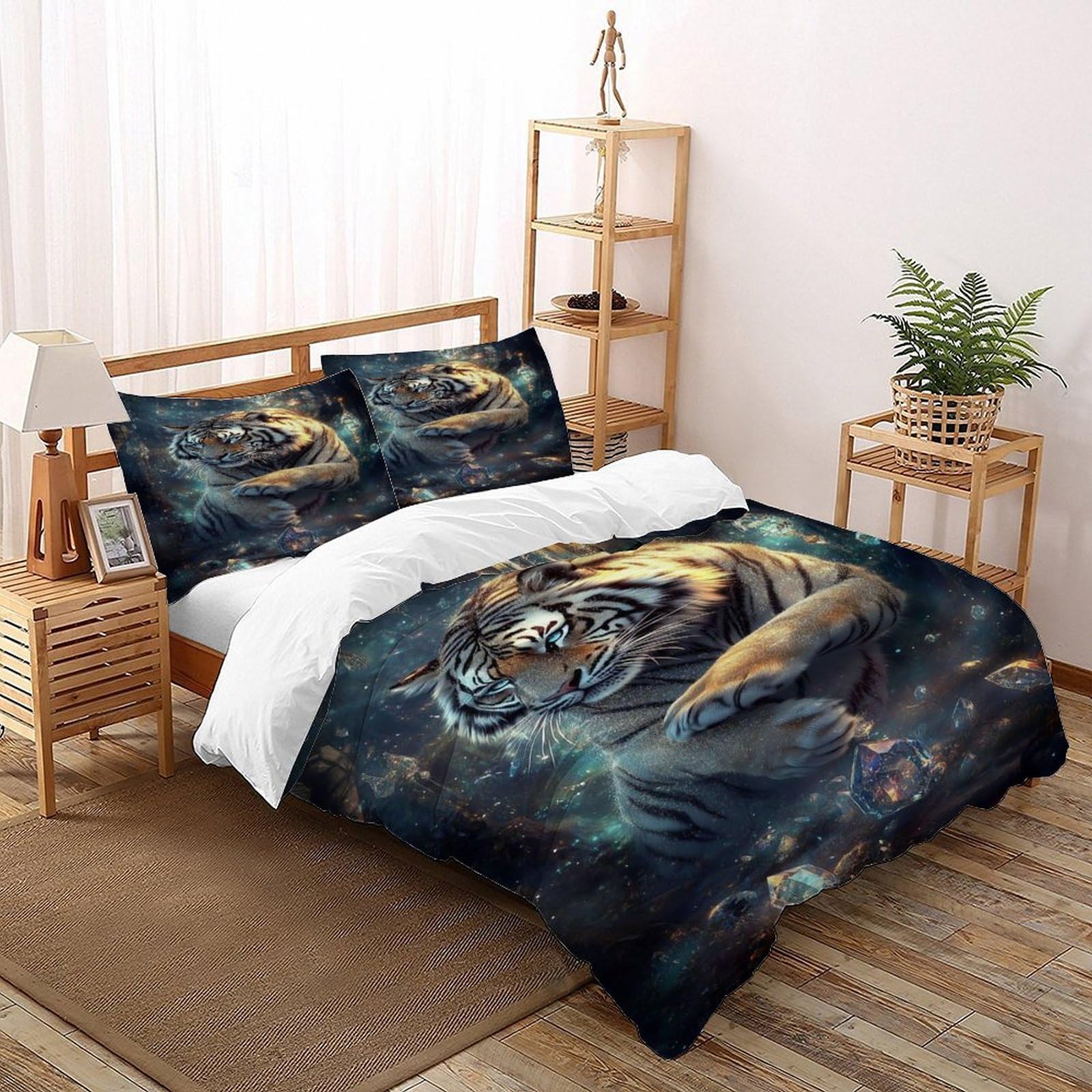 Tiger Crystal Bedding Set Theme Bedspread Wildlife Animal Theme Duvet Cover Set Microfiber Comforter Cover Universal for All Seasons Pillowcase Double（200x200cm）