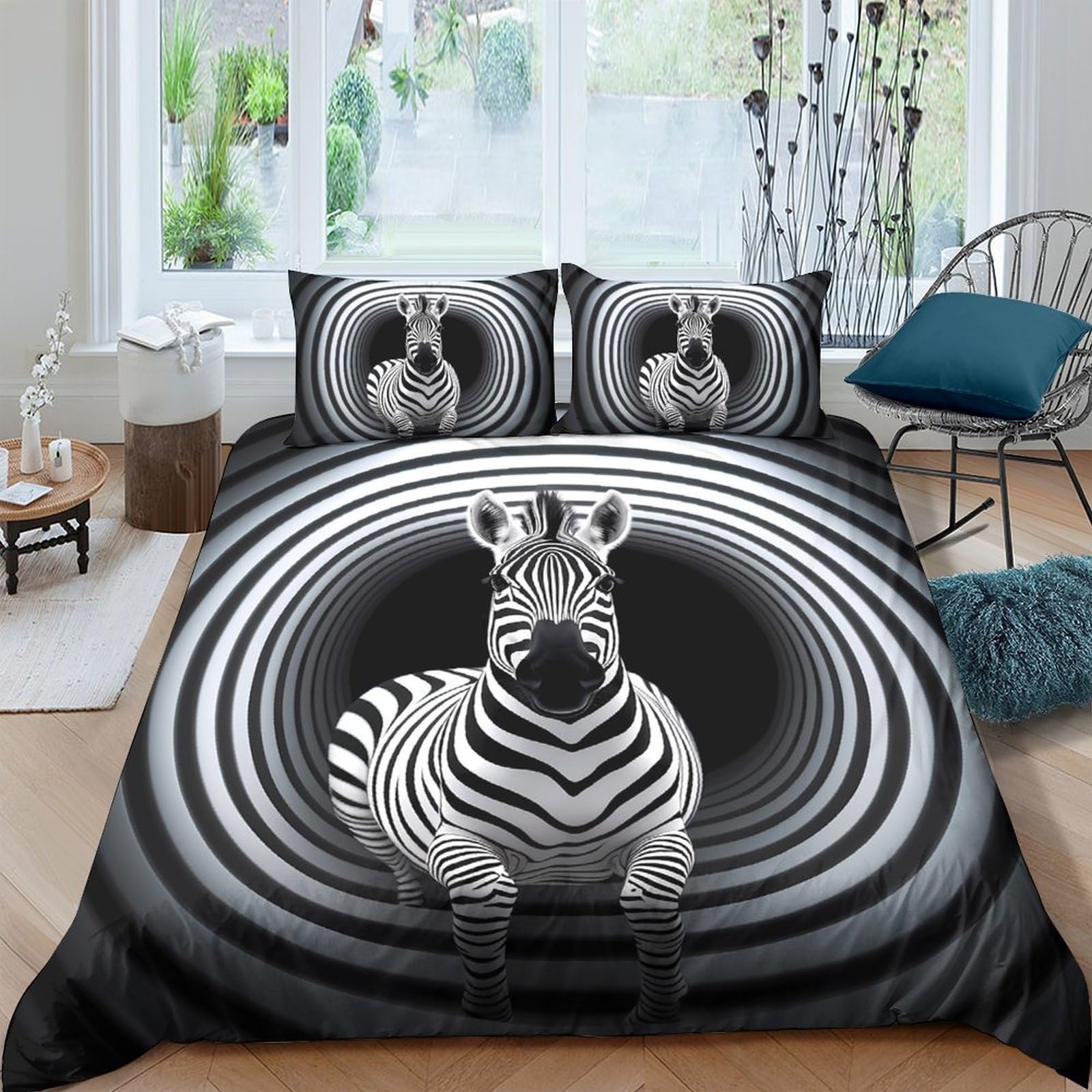 Ctjqhvkz Style-2 3D Printed Zebra Illusion Fitted Sheet Microfiber Soft Black White Abstract Bed Cover For Bedroom Guestroom Decor Mattress Protection Single（135X200cm）
