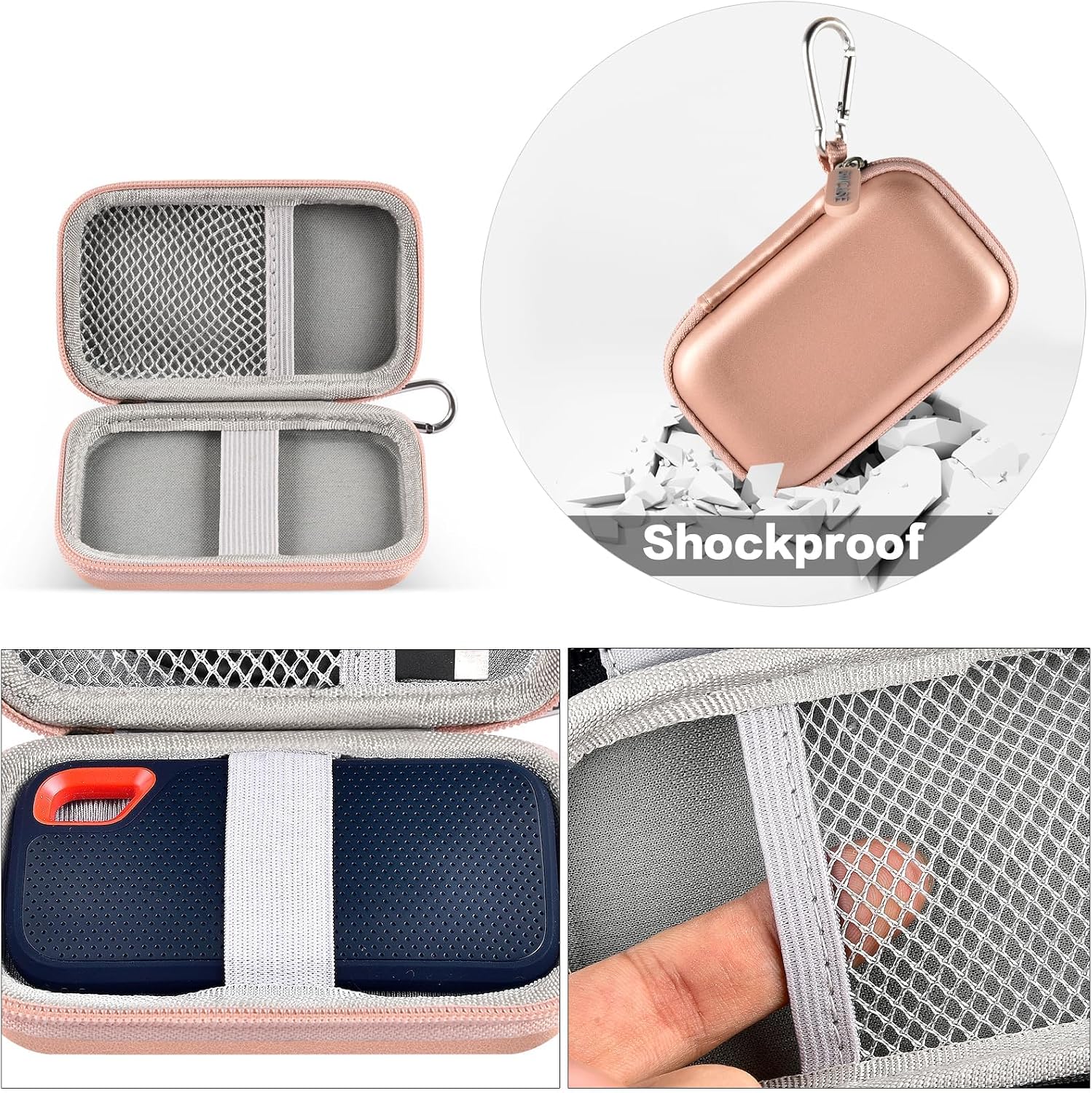 Hard Case Compatible with SanDisk 1TB 2TB 4TB 500GB 8TB Extreme Portable SSD - Up to 1050MB/s - USB-C, USB 3.2 Gen 2 - SDSSDE61-2T00-G25M External Solid State Hard Drive Storage Holde-Pink (Box Only) - 5