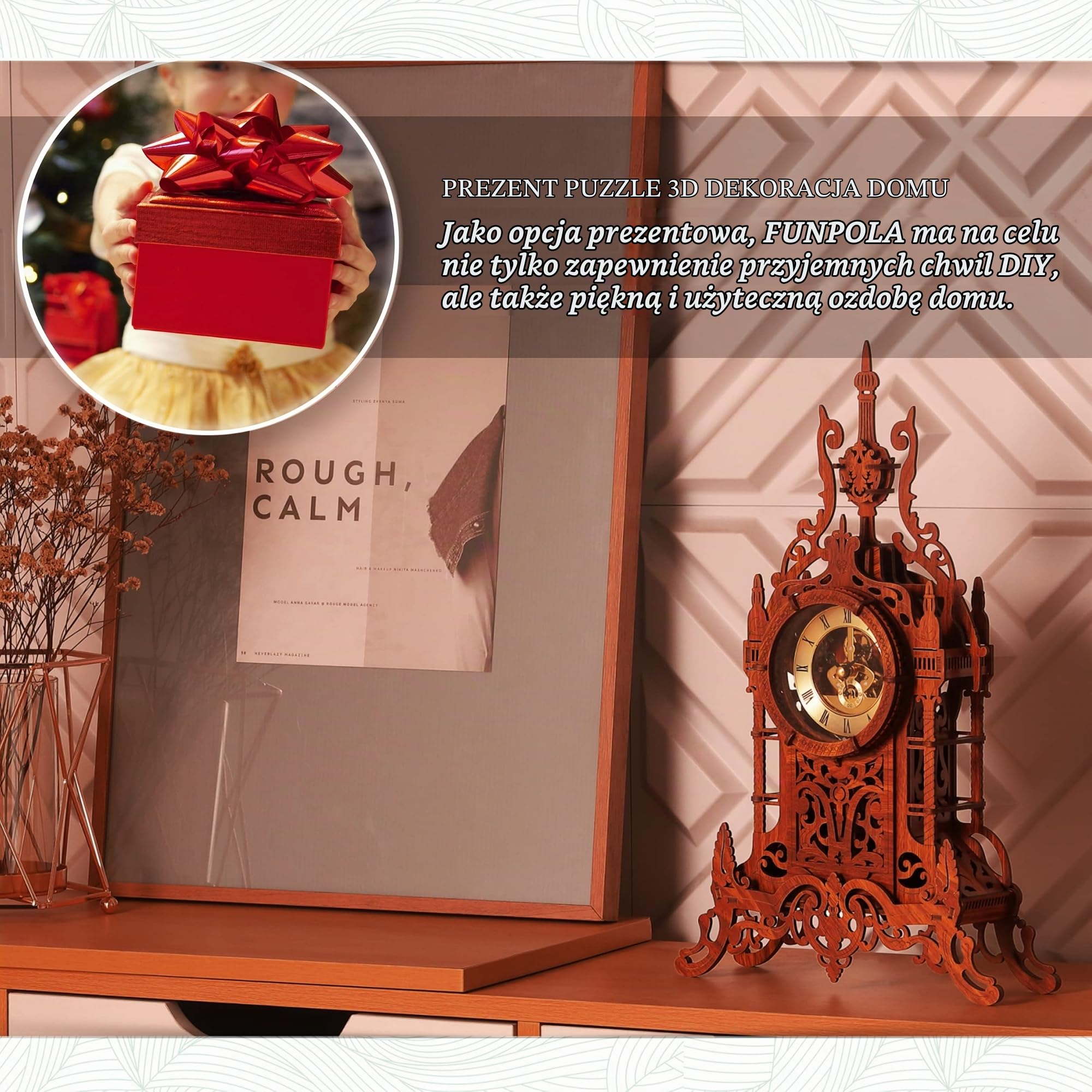 FUNPOLA Puzzle 3D drewniany zegar wieżowy 63 szt