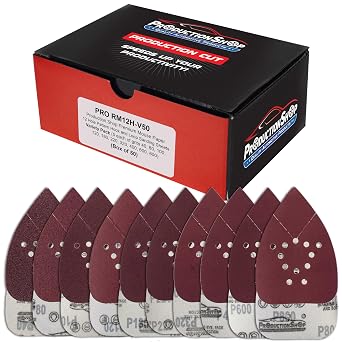 ProductionShop Premium 12-Hole Pattern Mouse Detail Sander Sandpaper Sheets, 50 Disc Variety Pack, Grits 40, 80, 100, 120, 180, 220, 320, 400, 600, 800 - Hook & Loop Disc - Fits Black and Decker