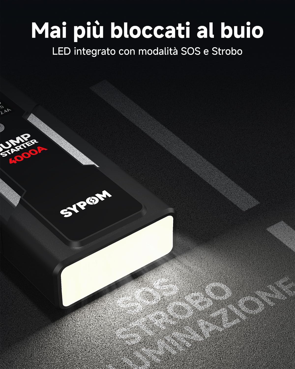 Avviatore di emergenza SYPOM, avviatore di emergenza per batteria dell'auto con picco di 4000A (per tutti i tipi di gas o fino a 10L di gasolio), pacco batteria di avviamento per auto portatile