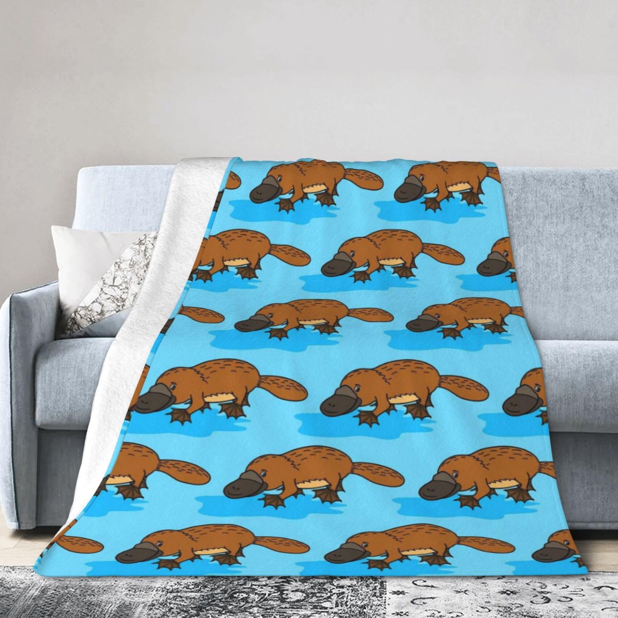 Melbrakin Black Cartoon Platypus Blanket Super Soft Flannel Blanket Comfy Cozy Throw Blanket Couch Lightweight Blankets For Living Room Bedroom 50"X40"