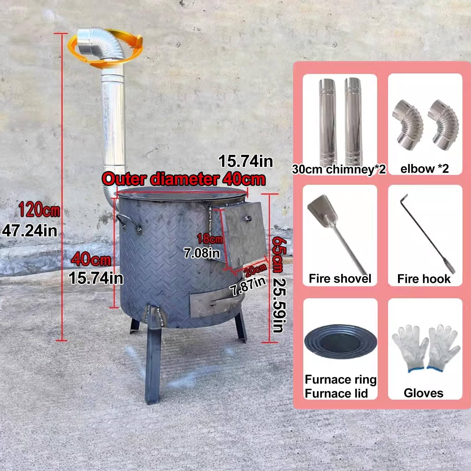 Stufa a Legna da Campeggio con Tubi Rimovibile Fornelletto da Campeggio Struttura in Acciaio Laminato a Freddo per All'aperto, Picnic, Riscaldamento e Cucina