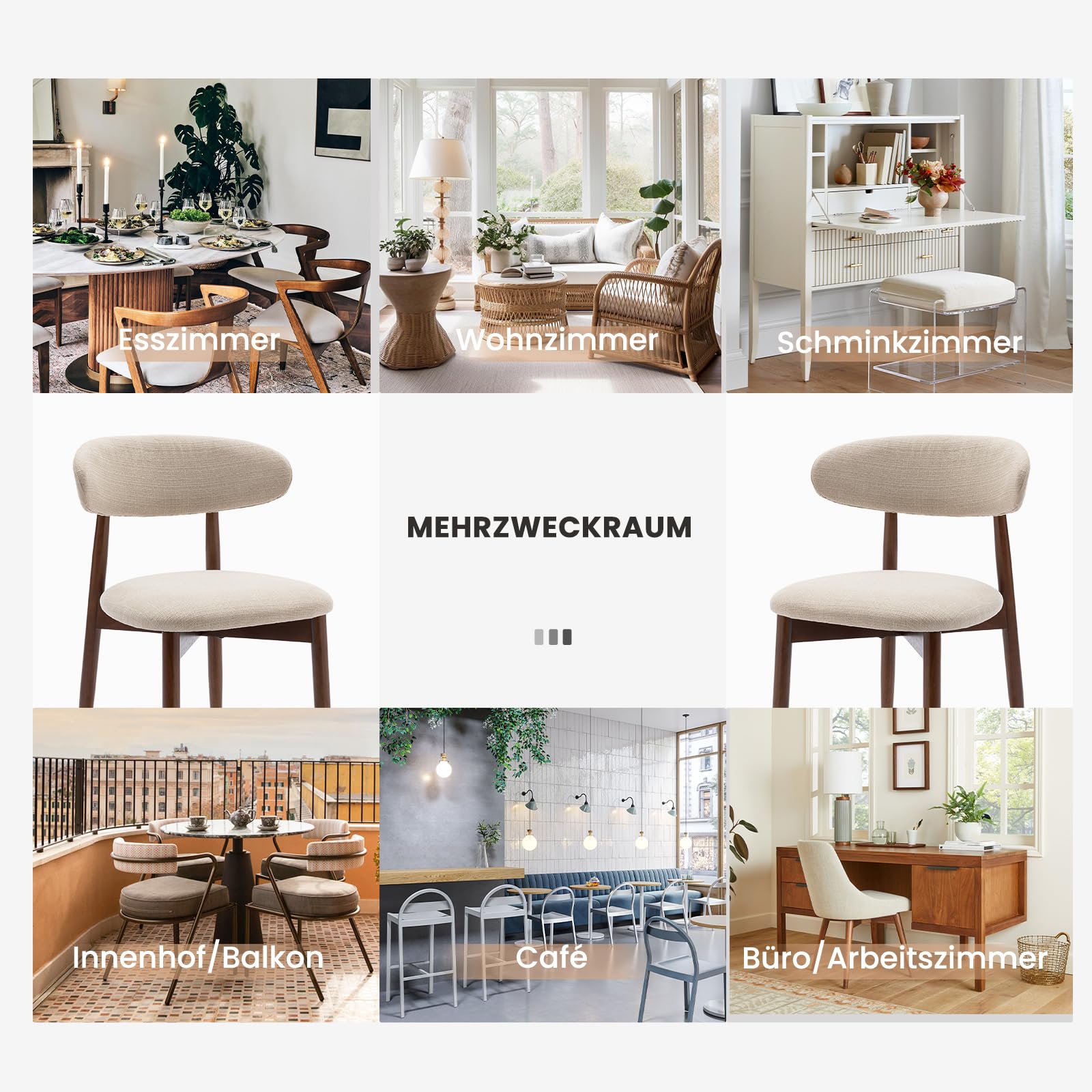 COLAMY Esszimmerstühle 2er Set, Polsternder Stühle Esszimmer mit Rückenlehne, Moderne Küchenstühle Gepolstert, Stoff Dining Chairs mit Back und Holzbeinen für Esszimmer, Küche, Restaurant, Beige