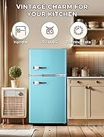 Vista 2 de 3.2 Cu.Ft Refrigerator, Retro Double Door Fridge with Freezer, 7 Adjustable Temperature Settings, Removable Glass Shelves for Dorm, Office, Bedroom