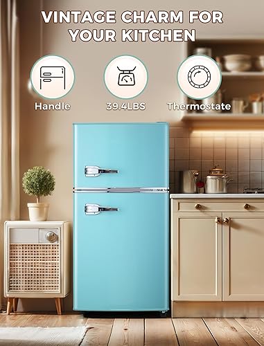 Miniatura 2 de Refrigerador de 3.2 pies cúbicos con congelador, refrigerador de doble puerta con termostato de 7 niveles, luz LED, estantes ajustables,