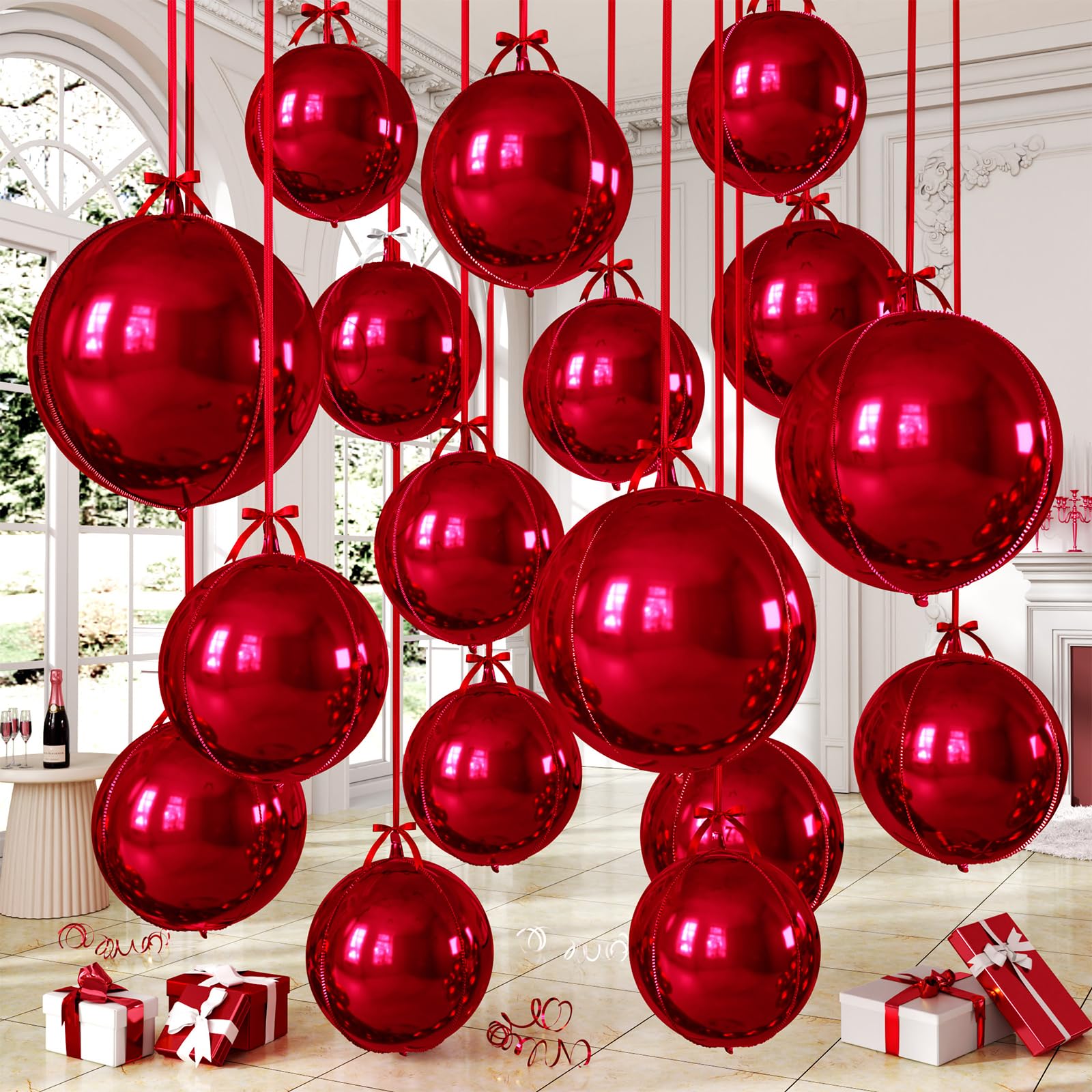 14 Pcs Burgundy Round Foil Balloons Halloween Maroon 4D Ball Balloons