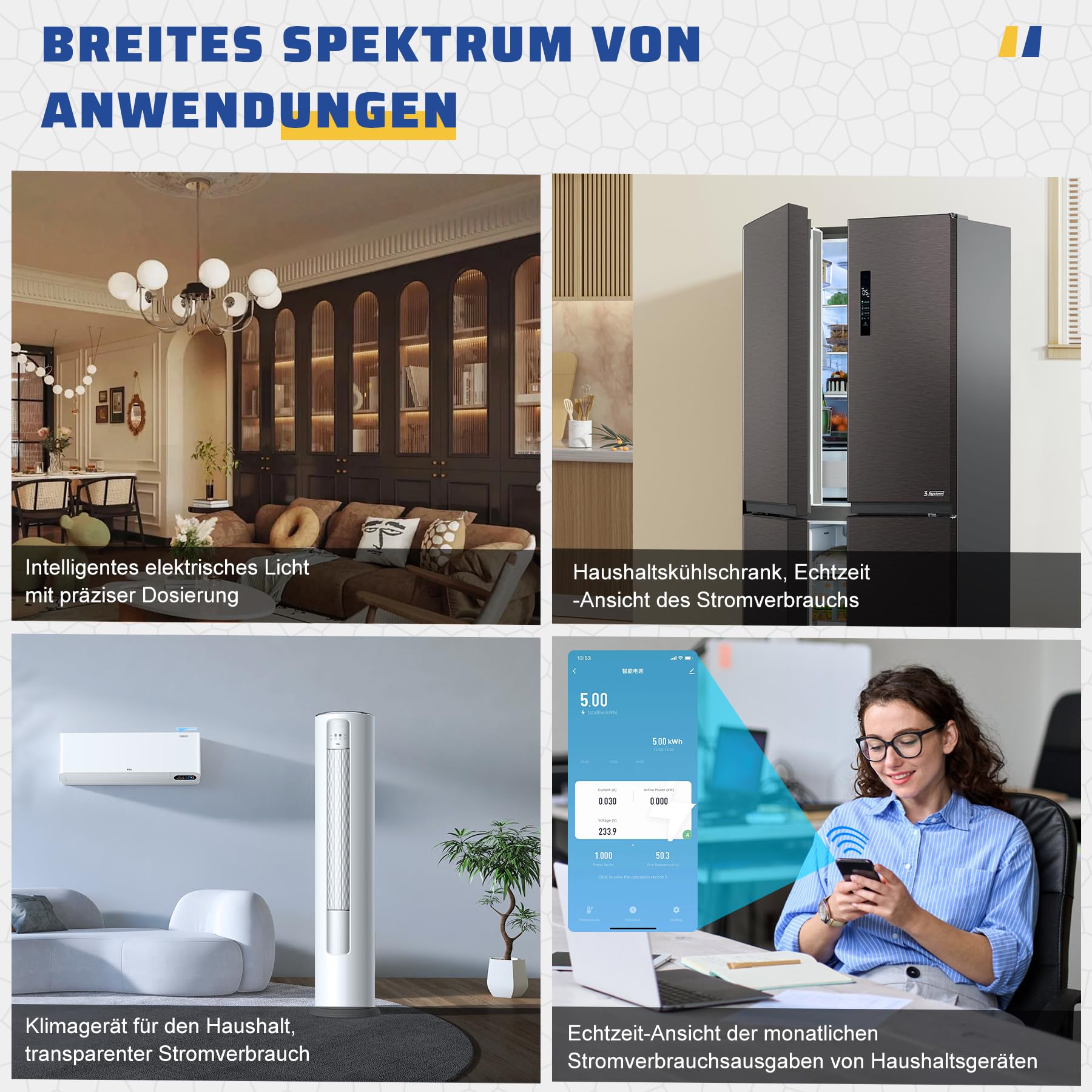 Wifi Medidor de Energía, Contador de Energía Monofásico, Medidor de Energía Digital 6 en 1 AC40~300V 100A Voltímetro Amperímetro Carril Din, Adecuado para la medición del consumo eléctrico