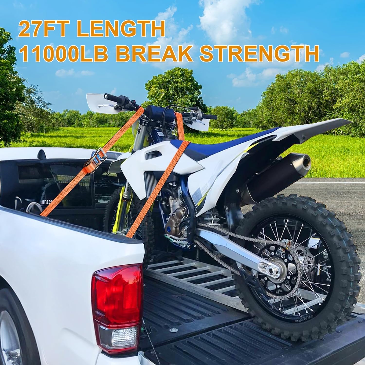 4 Sangles à Cliquet 5000kg 9m X 50mm - Sangles D'Arrimage Orange Avec Crochets Pour Camion Moto Cargo