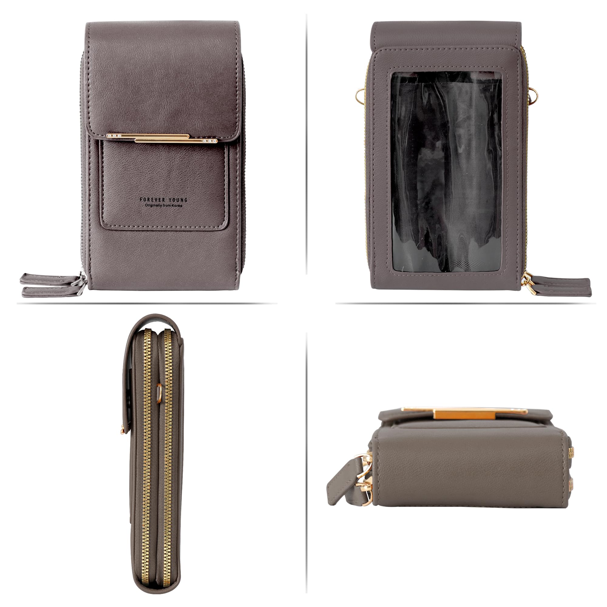Pochette Telephone Portable en Cuir PU pour Femme, Sac Telephone Portable Petit Multifonctionnel avec Portefeuille, Pochette Portefeuille Femme pour Téléphones Jusqu'à 6,9" (gris)