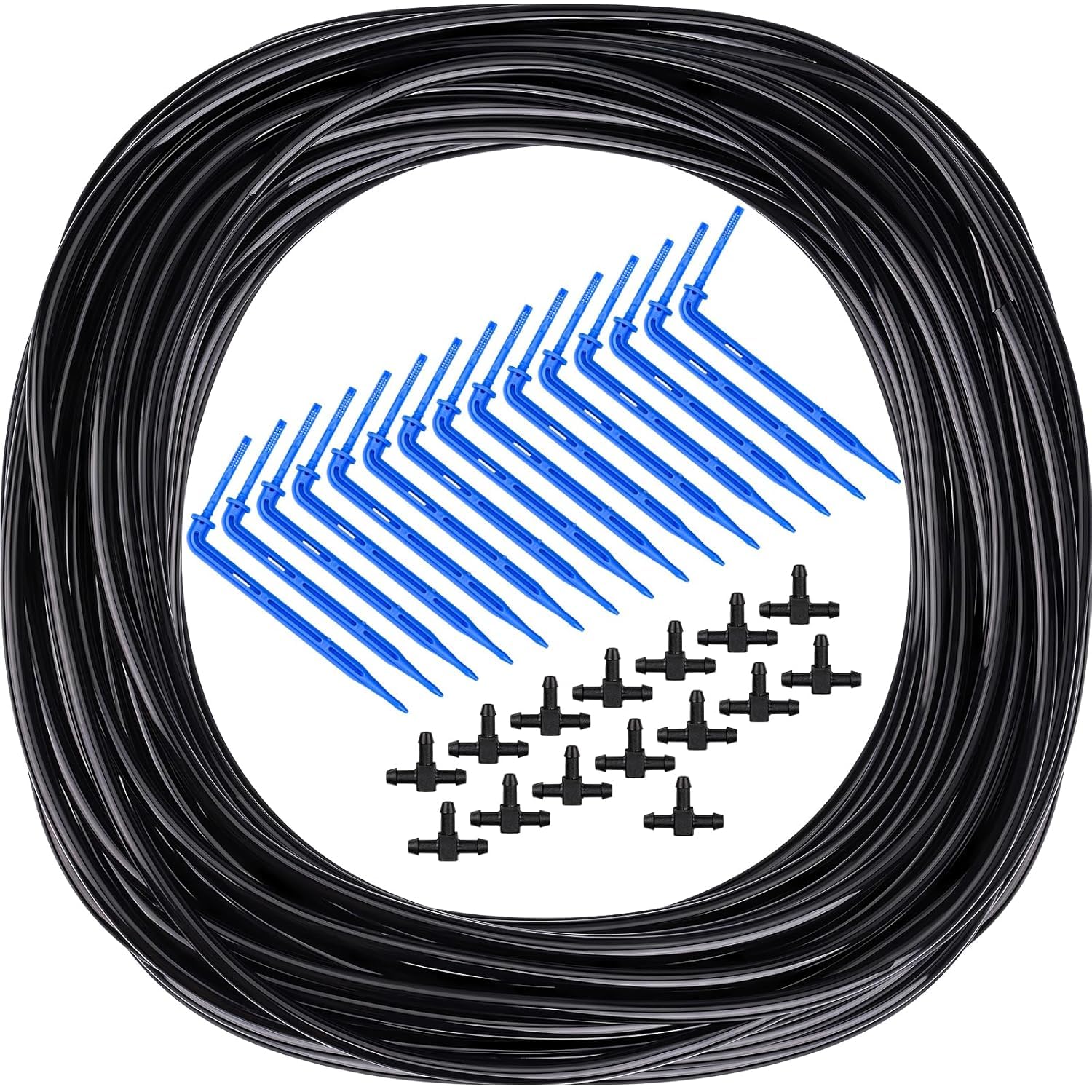 3/5 mm Tropfbewässerungsschlauch, 20 Tropfer und T-Stücke,Gartenbewässerungssystem, Terrassenspray, für Landwirtschaftliche Rasengartenbewässerung（30M）