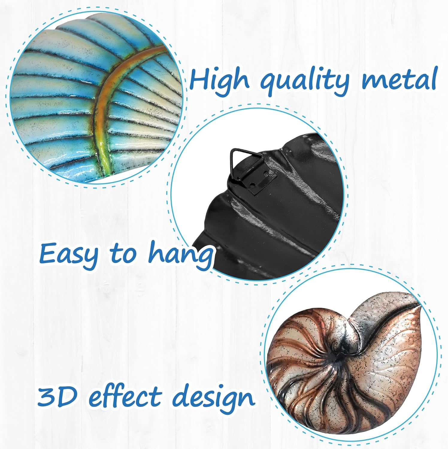 Weibefee 3 Pcs Metal Beach Wall Decor Sea Star Shell Conch Metal Valentine Decor Ocean Theme Marine Coastal Bathroom Valentine Decorations Gift Rustic Cottage Nautical Wall Art for Office Home Living Room Nursery Room - Image 2