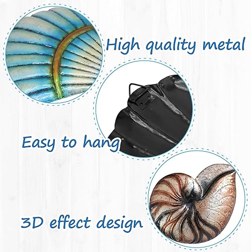 Miniatura 2 de Weibefee 3 piezas de decoración de pared de playa de metal, concha de estrella de mar, decoración de metal con temática oceánica, decoración de baño