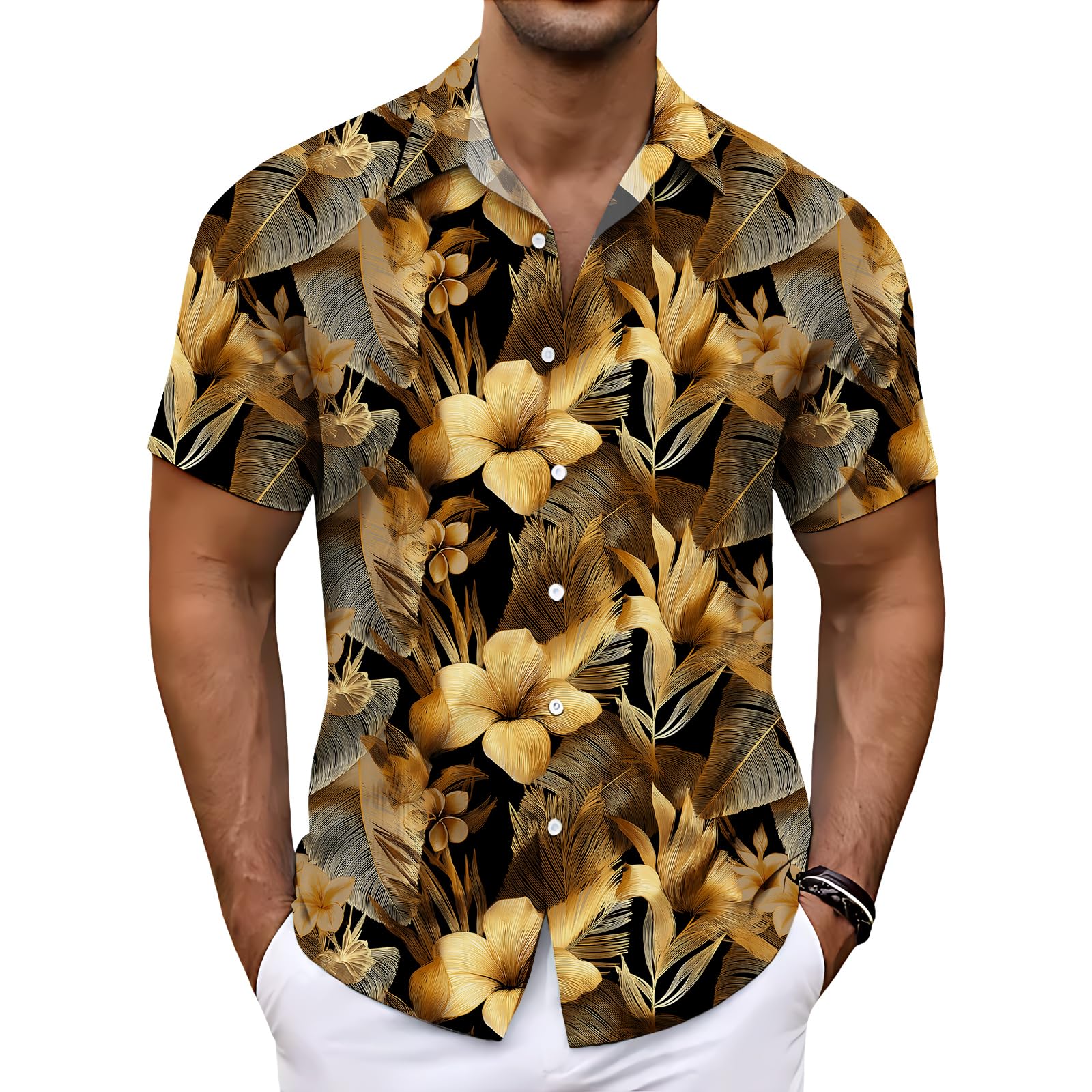 Mens Hawaiian Button Down Shirts Short Sleeve Tops Plus Size Graphic Casual Lightweight Loose Beach Gym Shirt