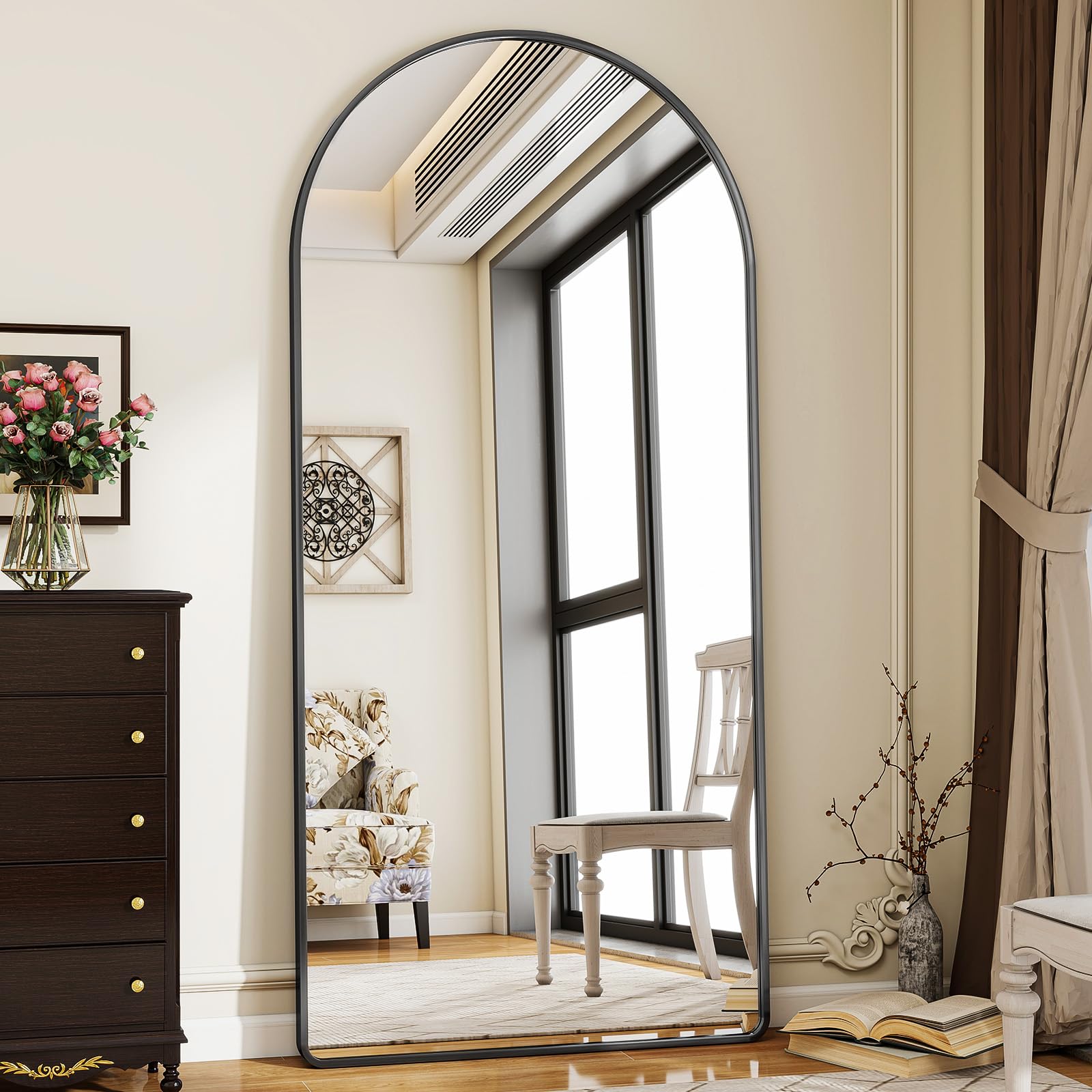 Miroir Pleine Longueur Bombé sur Pied 76 x 171 cm Noir Koonmi