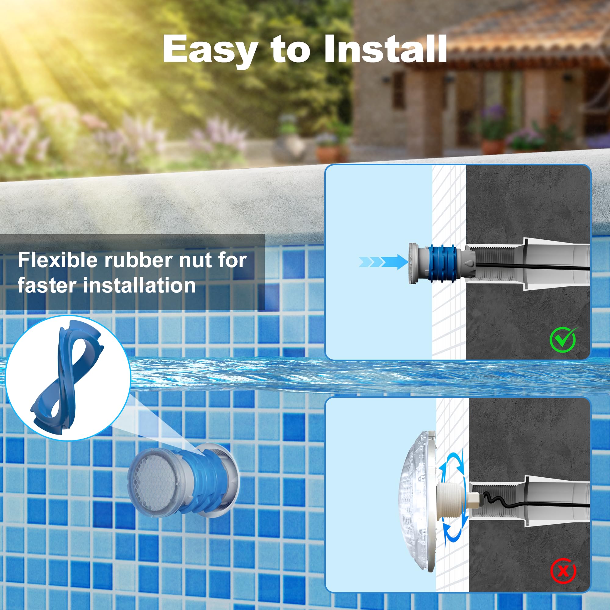 LyLmLe Mini Proiettore LED Piscina con Filettatura 1" 1/2, 6W Lampade Piscina Bianco Selezionabile 3000K & 6000K, Ø49mm, 12V AC IP68 Impermeabile Subacquee Luci per Piscinas Cemento SPA Gradini