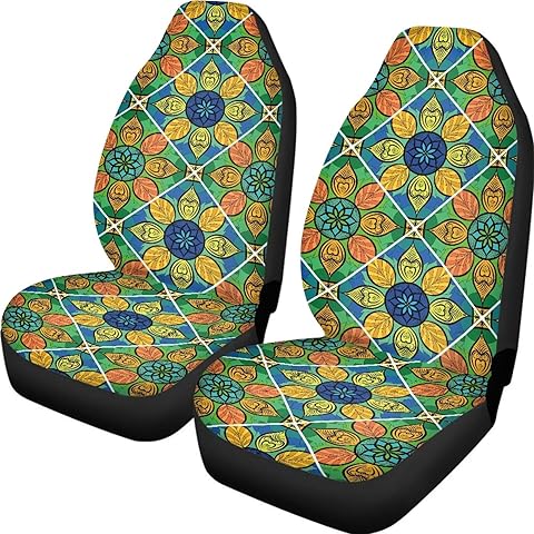 Generic Mandala Style Print (Green) Automobile Front Seat Cover, Automotive Seat Cover Accessories, Breathable Front Car Seat Cover, Set of 2