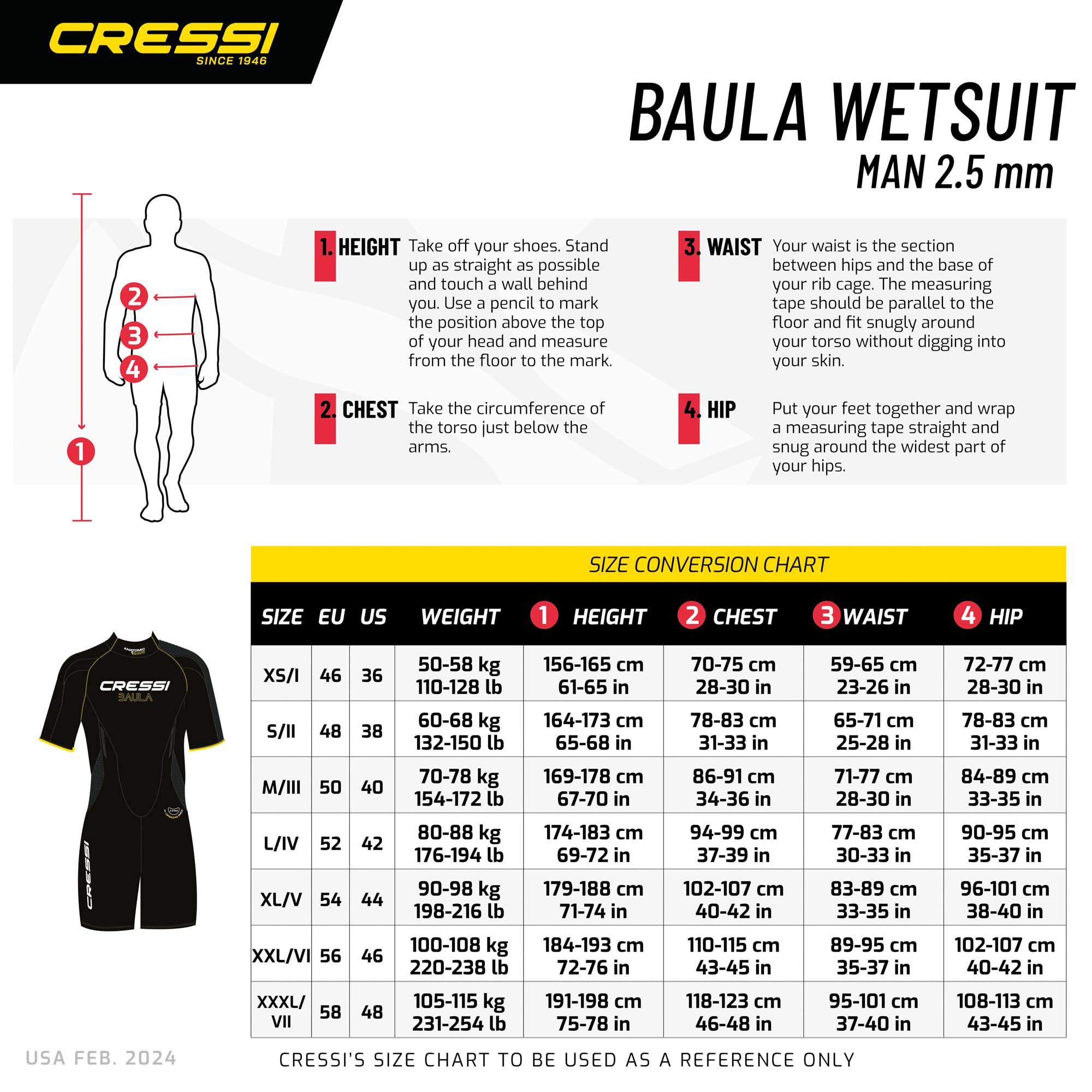 CRESSI Baula Shorty Wetsuit 2,5mm - Muta Shorty in Neoprene Bifoderato 2.5 mm High Stretch, Ideale per Immersioni e Snorkeling in Acque Temperate