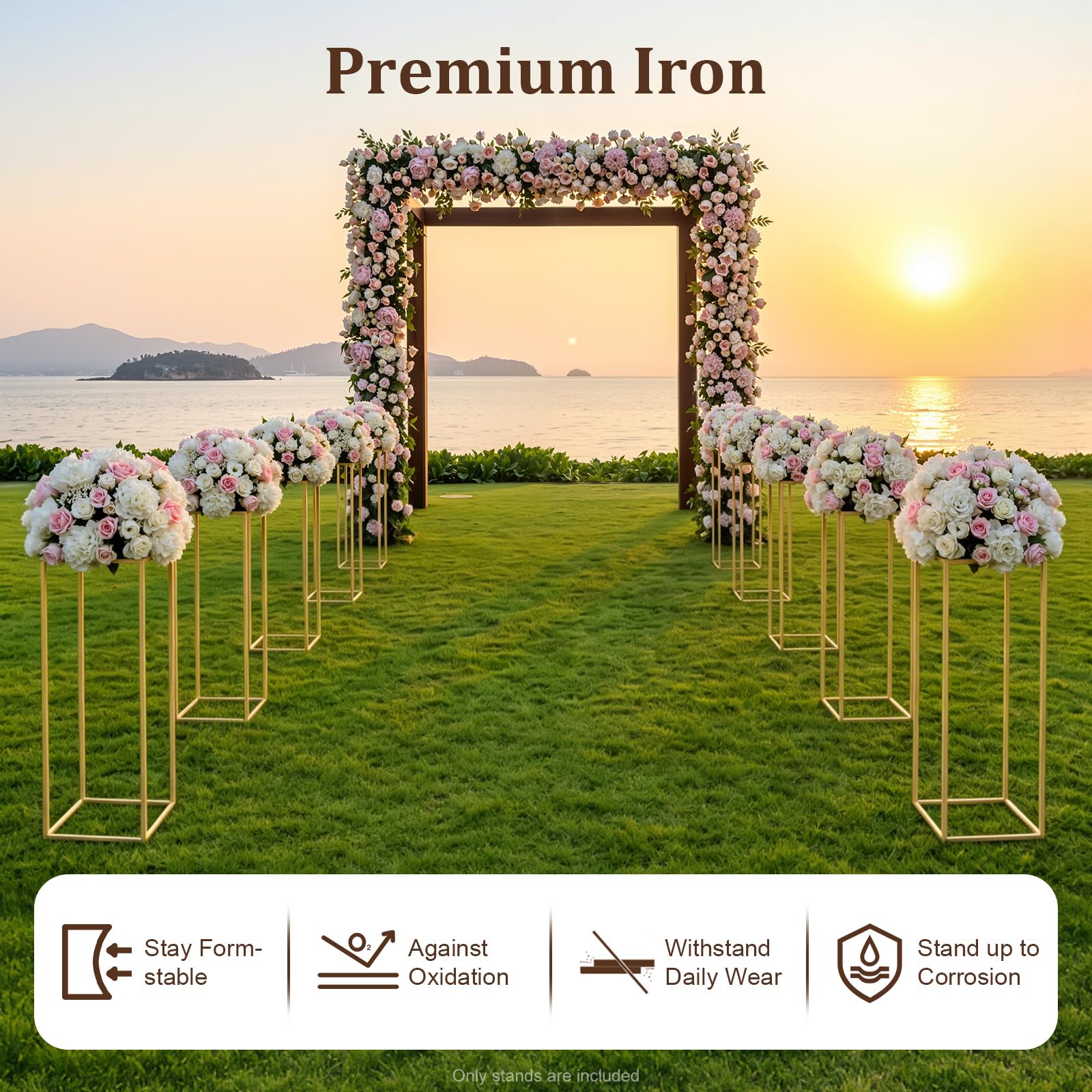 Juego de 10 escaleras de metal doradas para plantas, soporte para flores con maceta, estante decorativo para bodas, fiestas y decoración del hogar