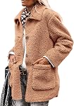 PRETTYGARDEN Women's Winter Faux Fur Coats Long Sleeve Lapel Button Down Pockets Fleece Sherpa Jacket Casual Trendy Outerwear